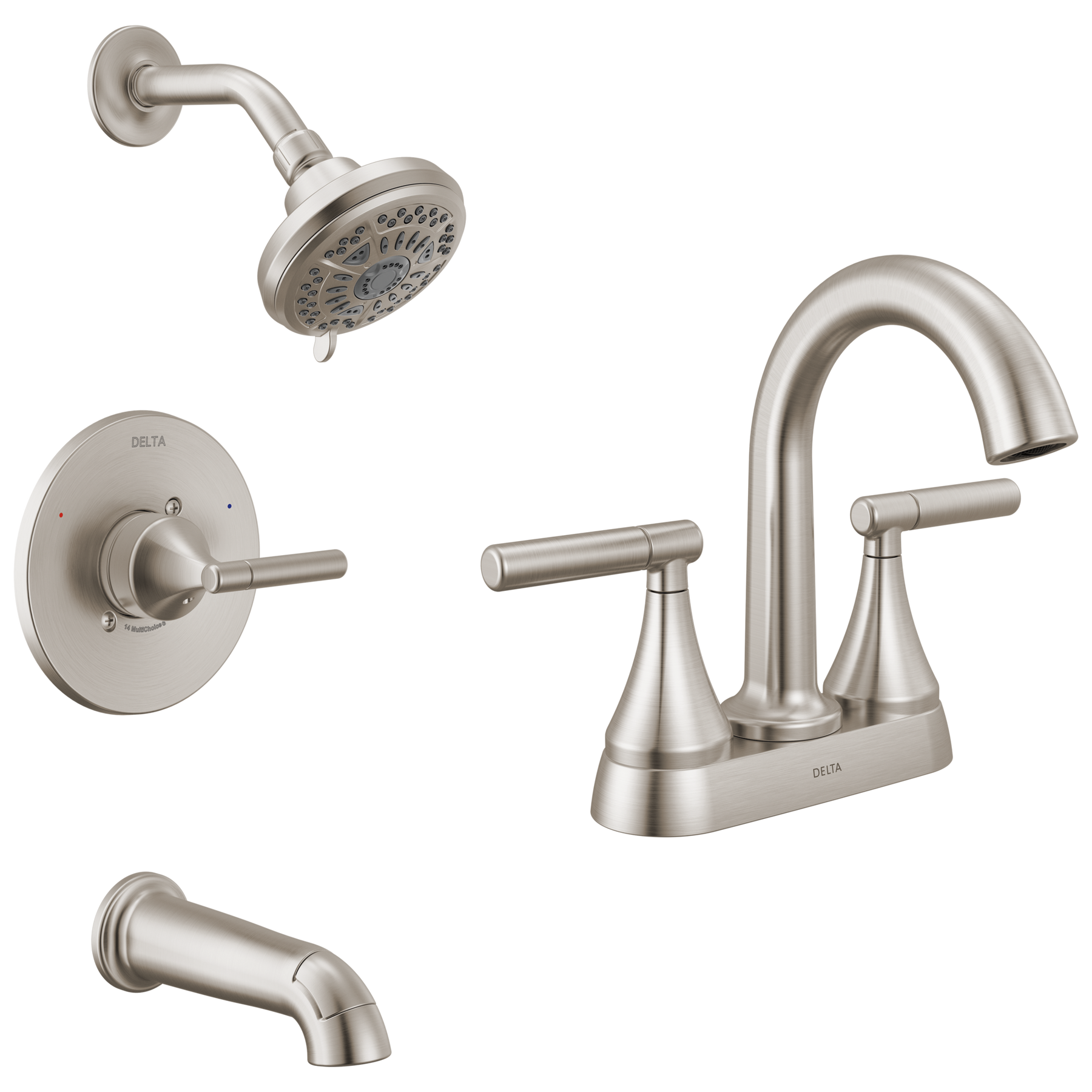 Centerset Lavatory Faucet with 14 Series Tub Shower Trim and Rough Bundle