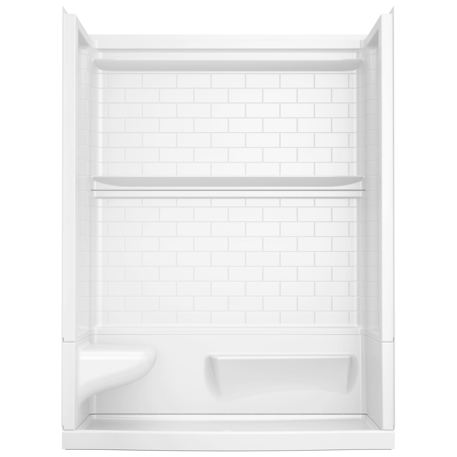 60x32 Alcove Shower Base with Tile Wall Bundle  - Left Seat Center Drain Curve