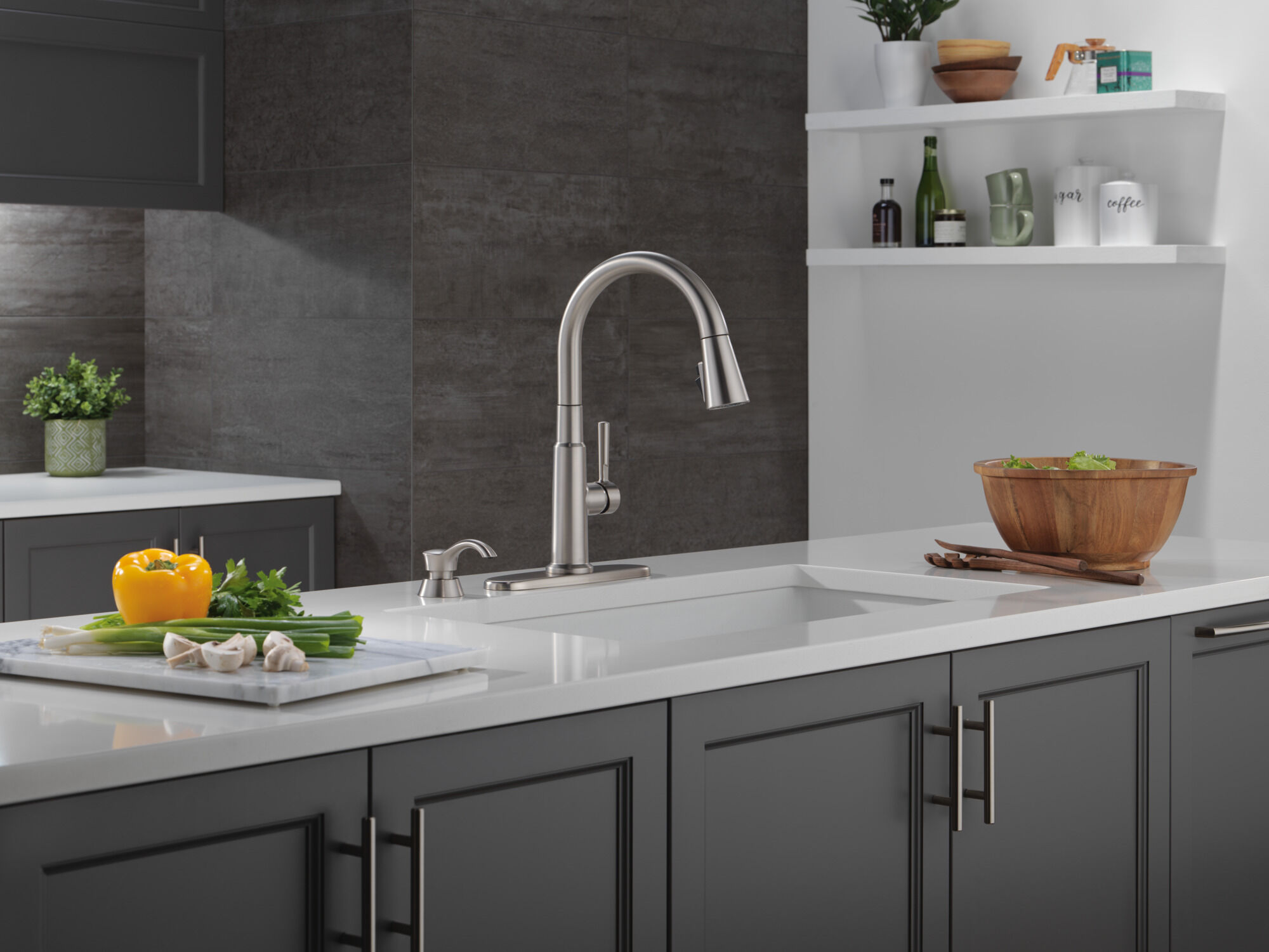 Single Handle Pull-Down Kitchen Faucet with Soap Dispenser and