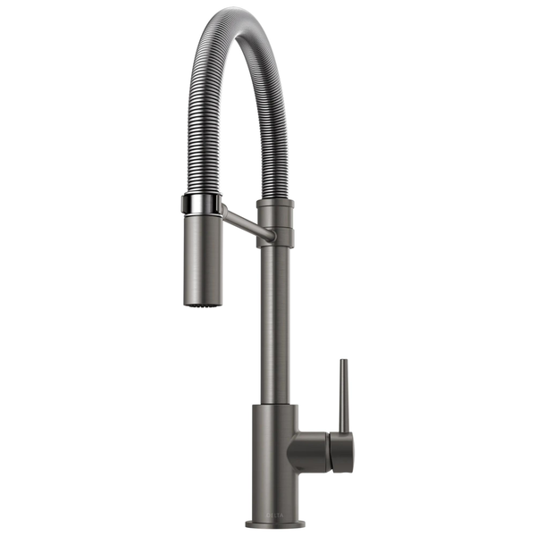 Single-Handle Pull-Down Spring Kitchen Faucet in Black Stainless