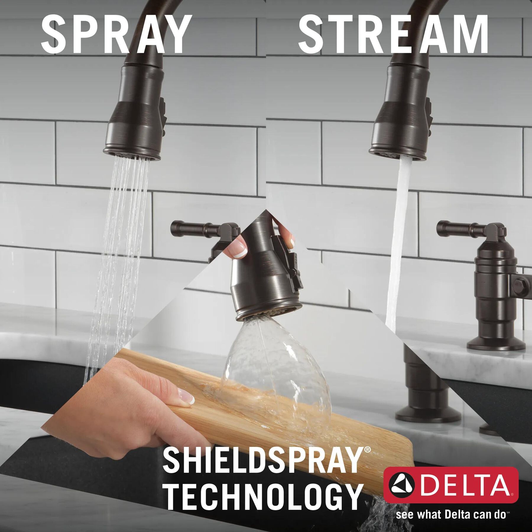 Two Handle Pull-Down Bridge Kitchen Faucet