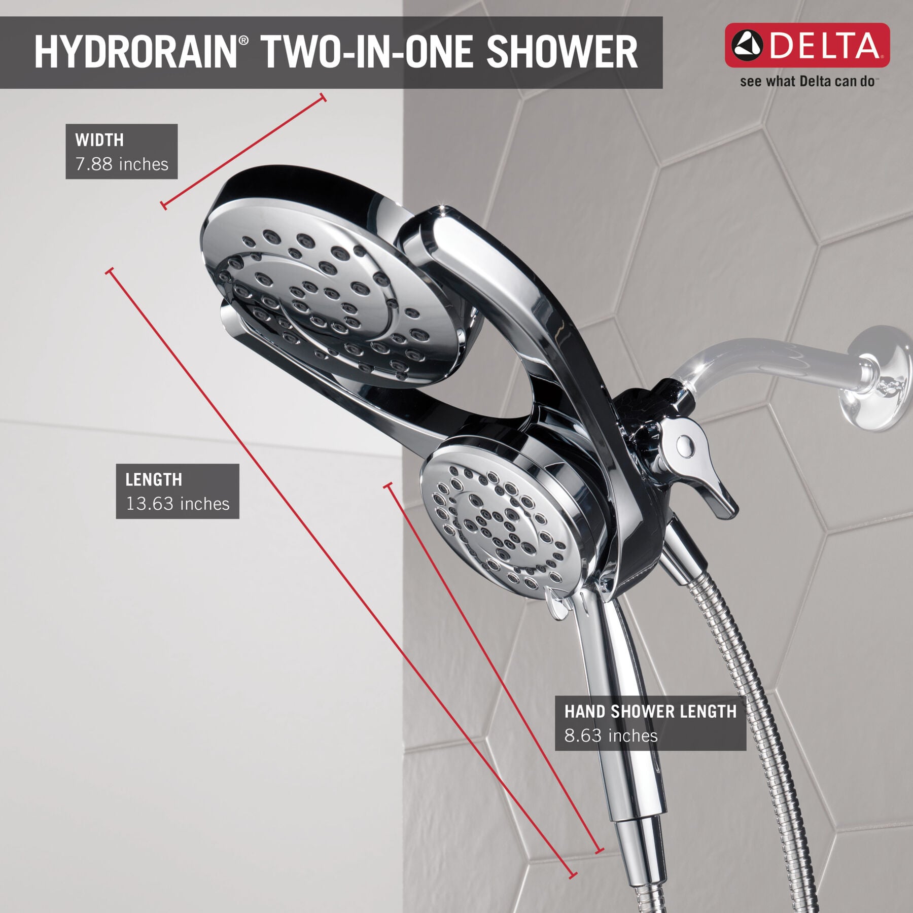 HydroRain&reg; 4-Setting Two-in-One Shower Head (Recertified)