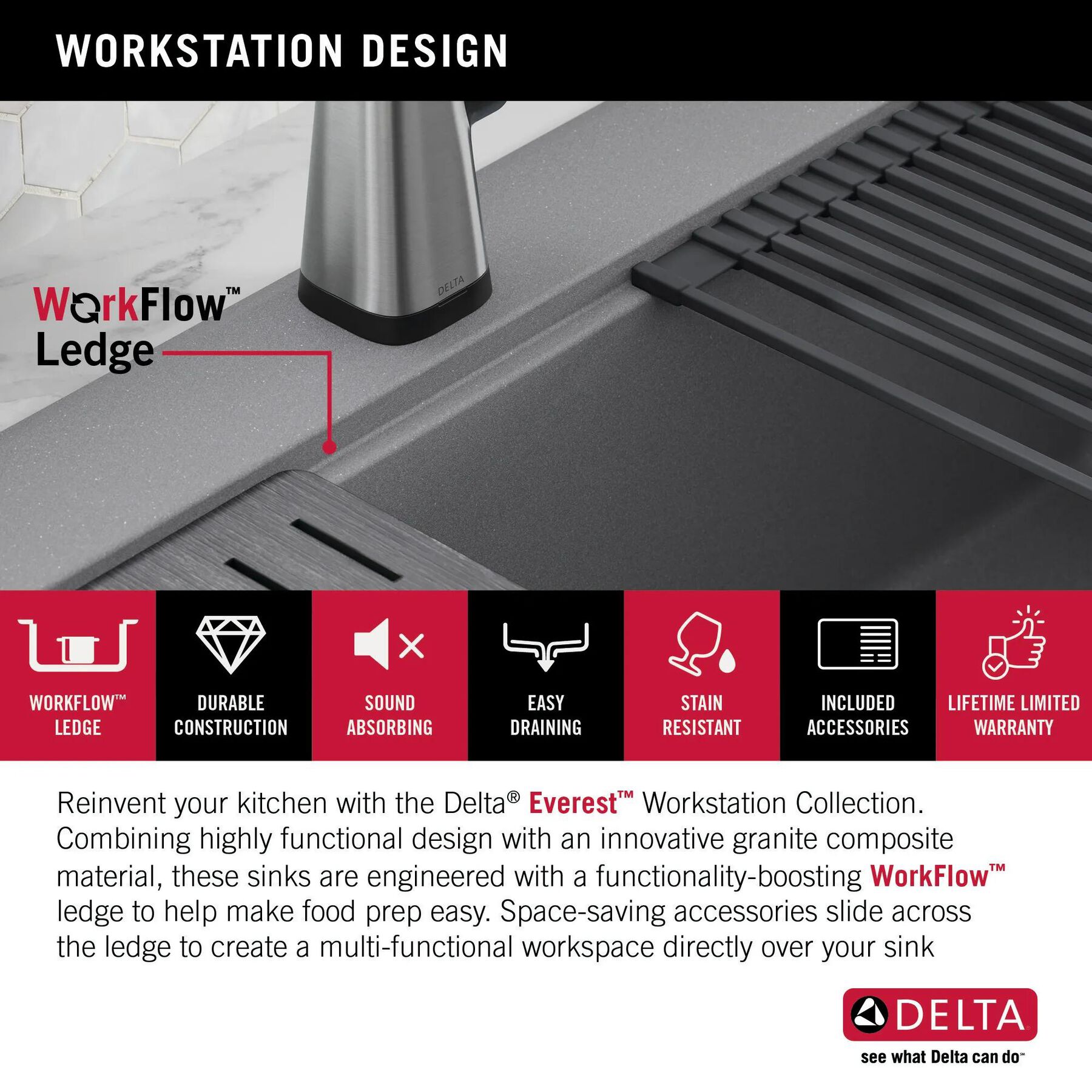 30&rdquo; Granite Composite Workstation Kitchen Sink Drop-In Top Mount Single Bowl with WorkFlow&trade; Ledge and Accessories in Dark Grey