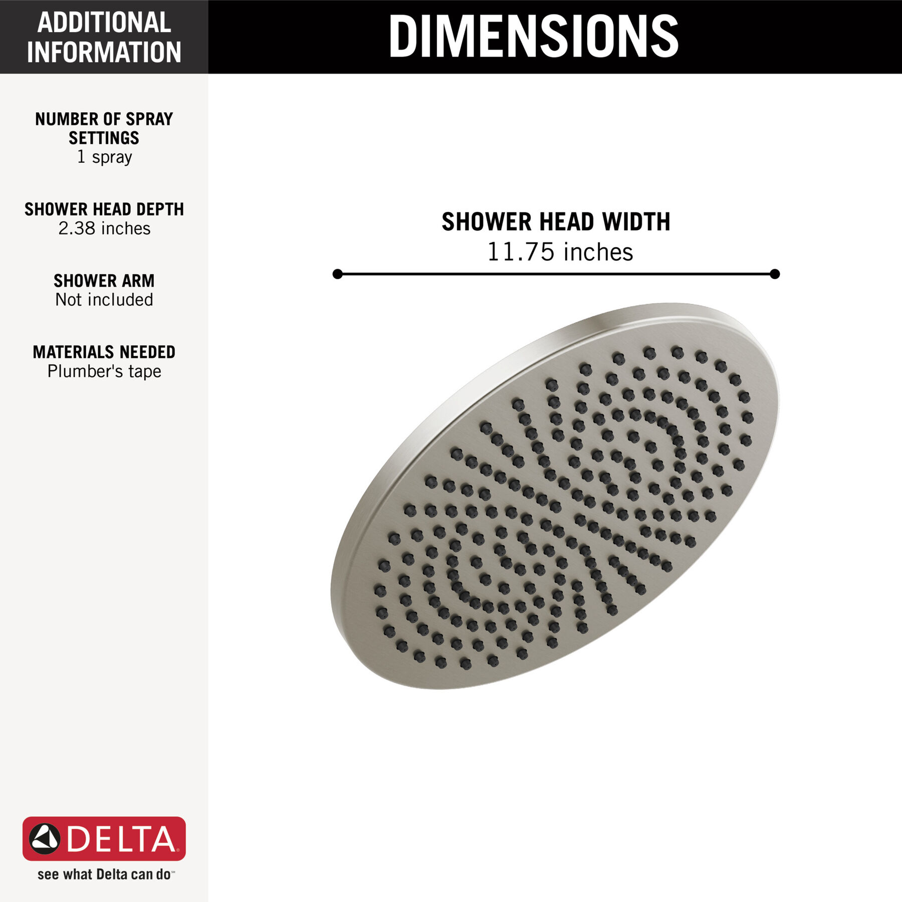 Single-Setting Metal Raincan Shower Head