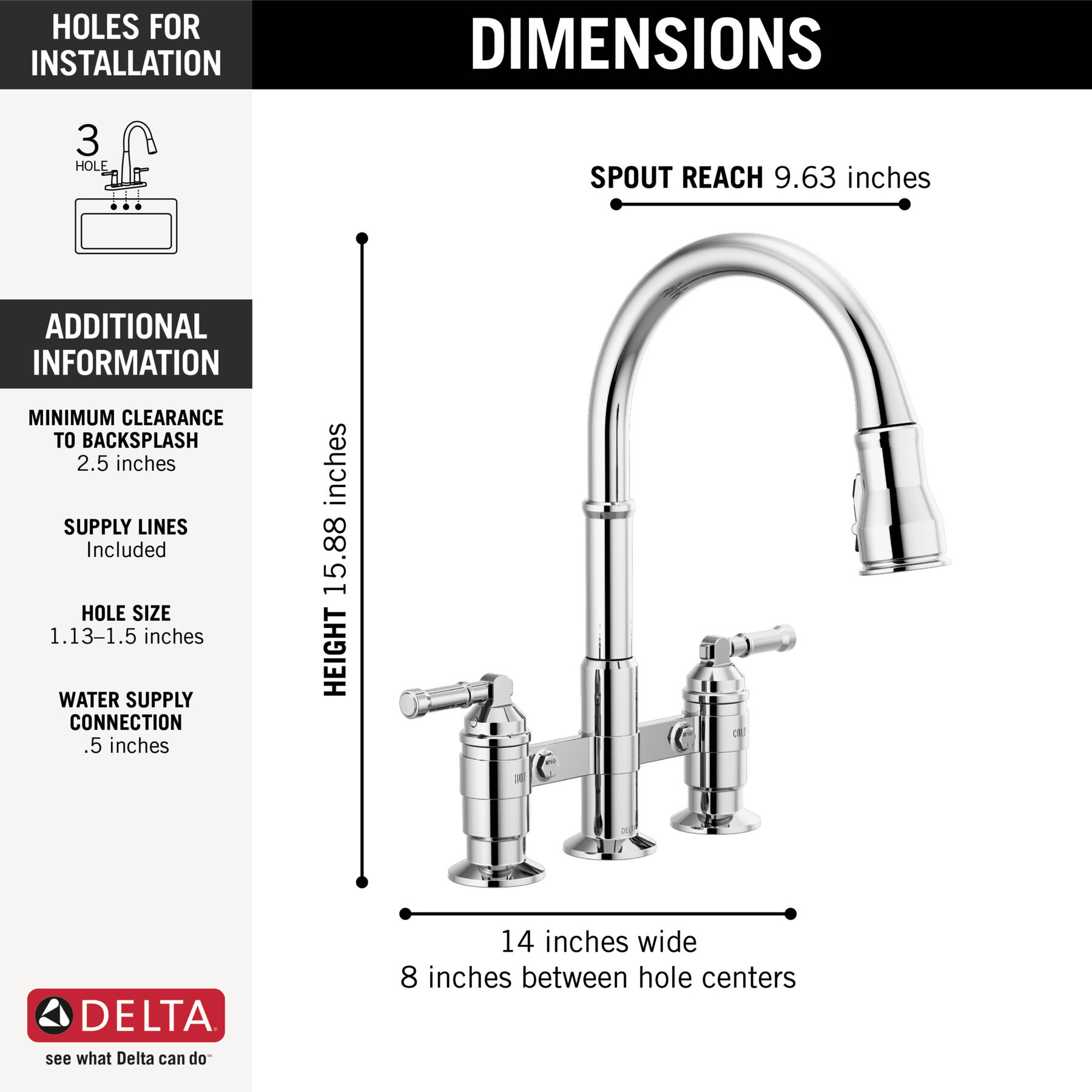 Two Handle Pull-Down Bridge Kitchen Faucet