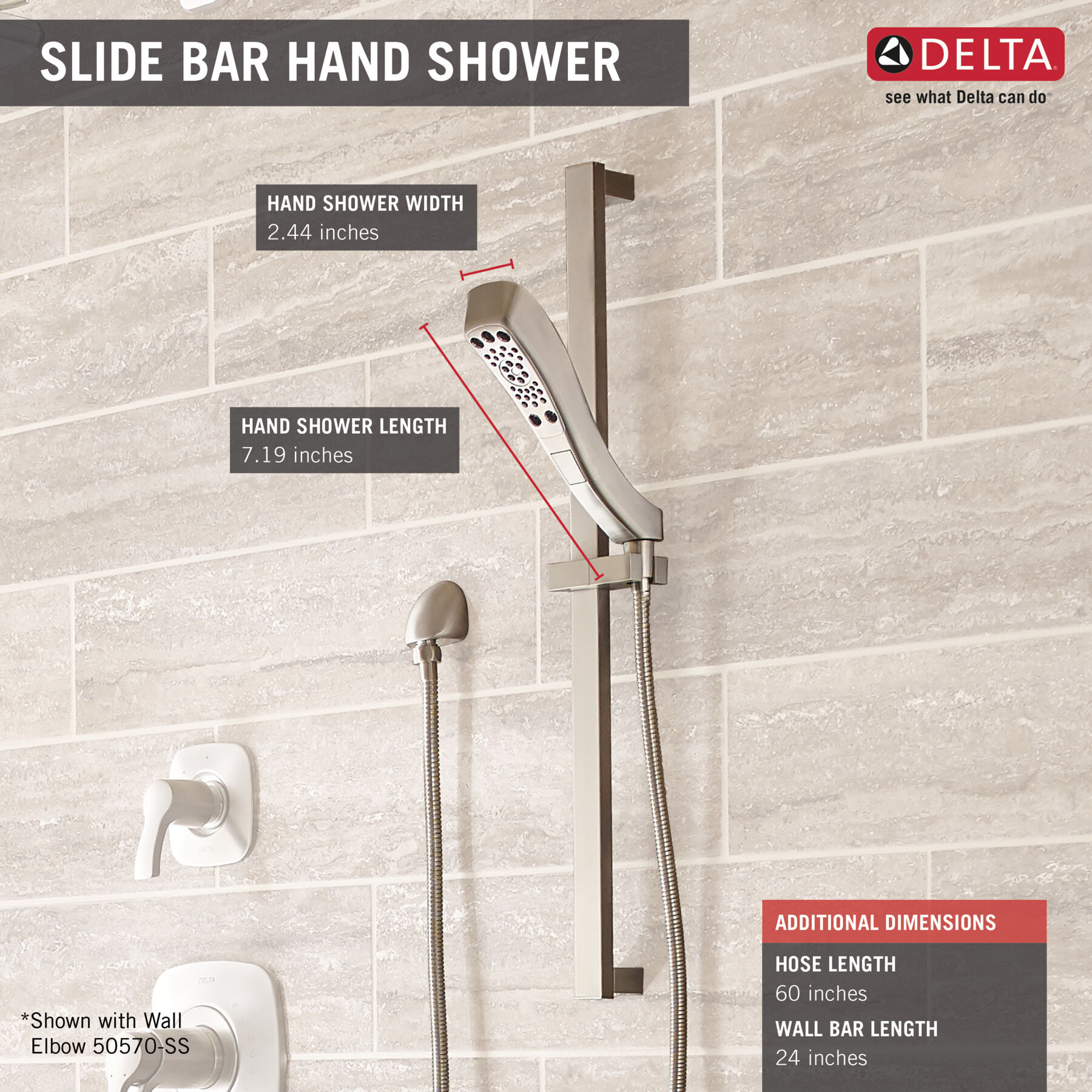 H2Okinetic&reg; 4-Setting Slide Bar Hand Shower (Recertified)