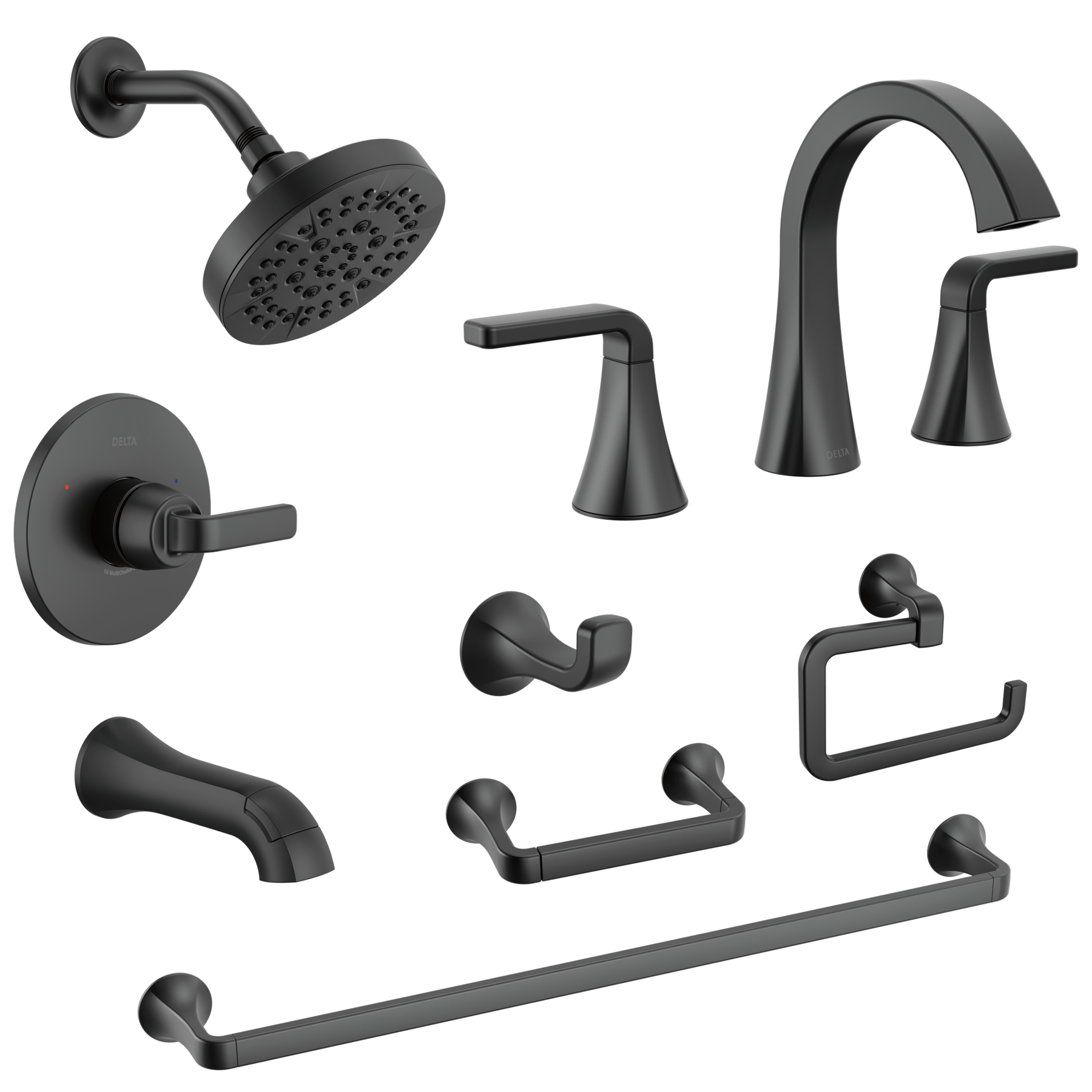 Widespread Lavatory Faucet with 14 Series Tub Shower Trim and Bathroom Accessories Bundle