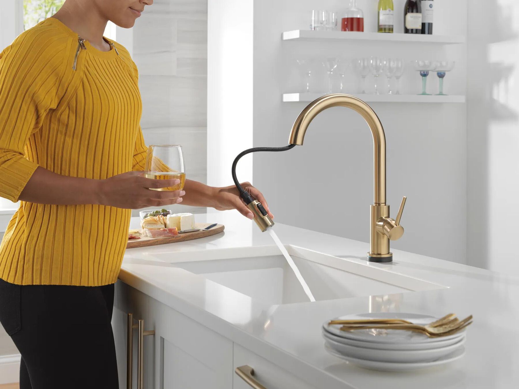 Touch2O with Touchless and VoiceIQ&reg; Technology Single Handle Pull-Down Kitchen Faucet with Soap Dispenser