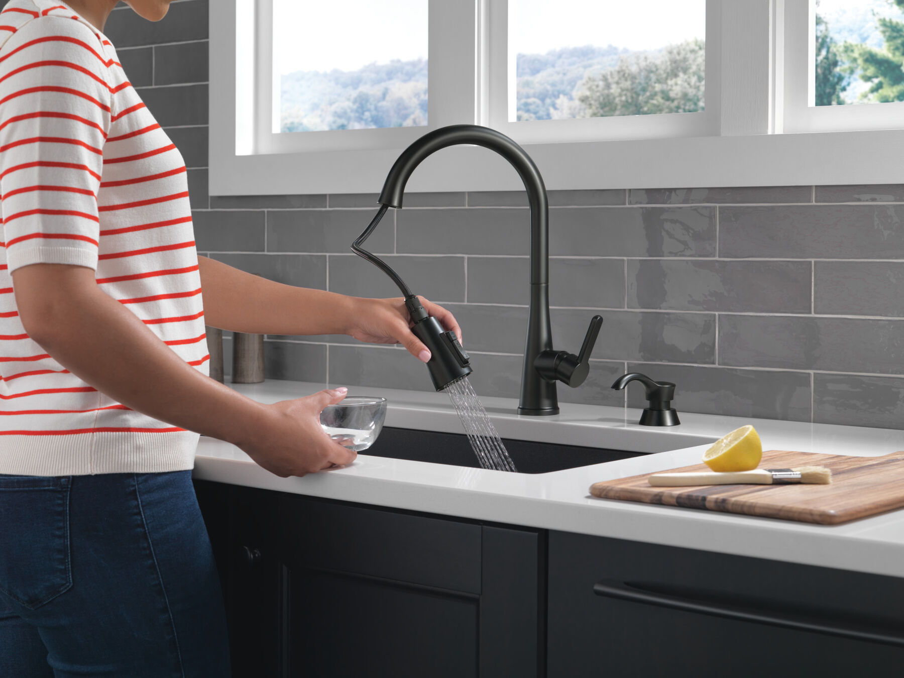 Single Handle Pull-Down Kitchen Faucet with Soap Dispenser and ShieldSpray&reg; Technology