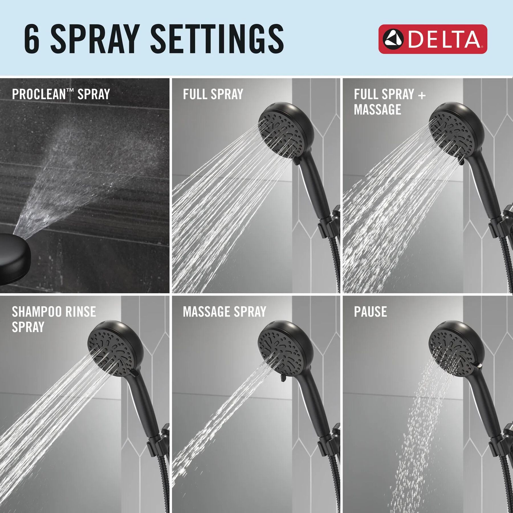 6-Setting Hand Shower with Cleaning Spray