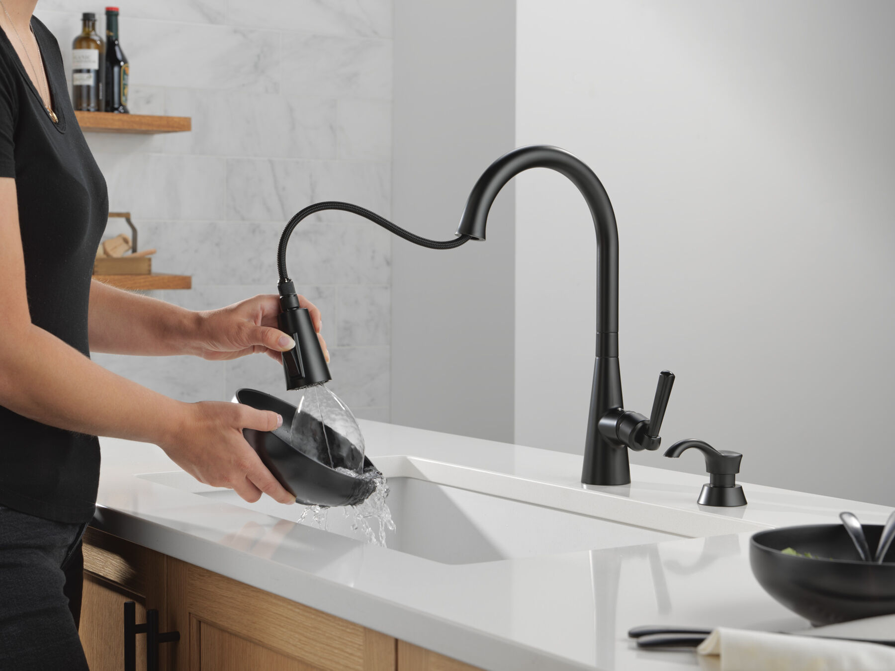 Single Handle Pull-Down Kitchen Faucet with Soap Dispenser and ShieldSpray&reg; Technology