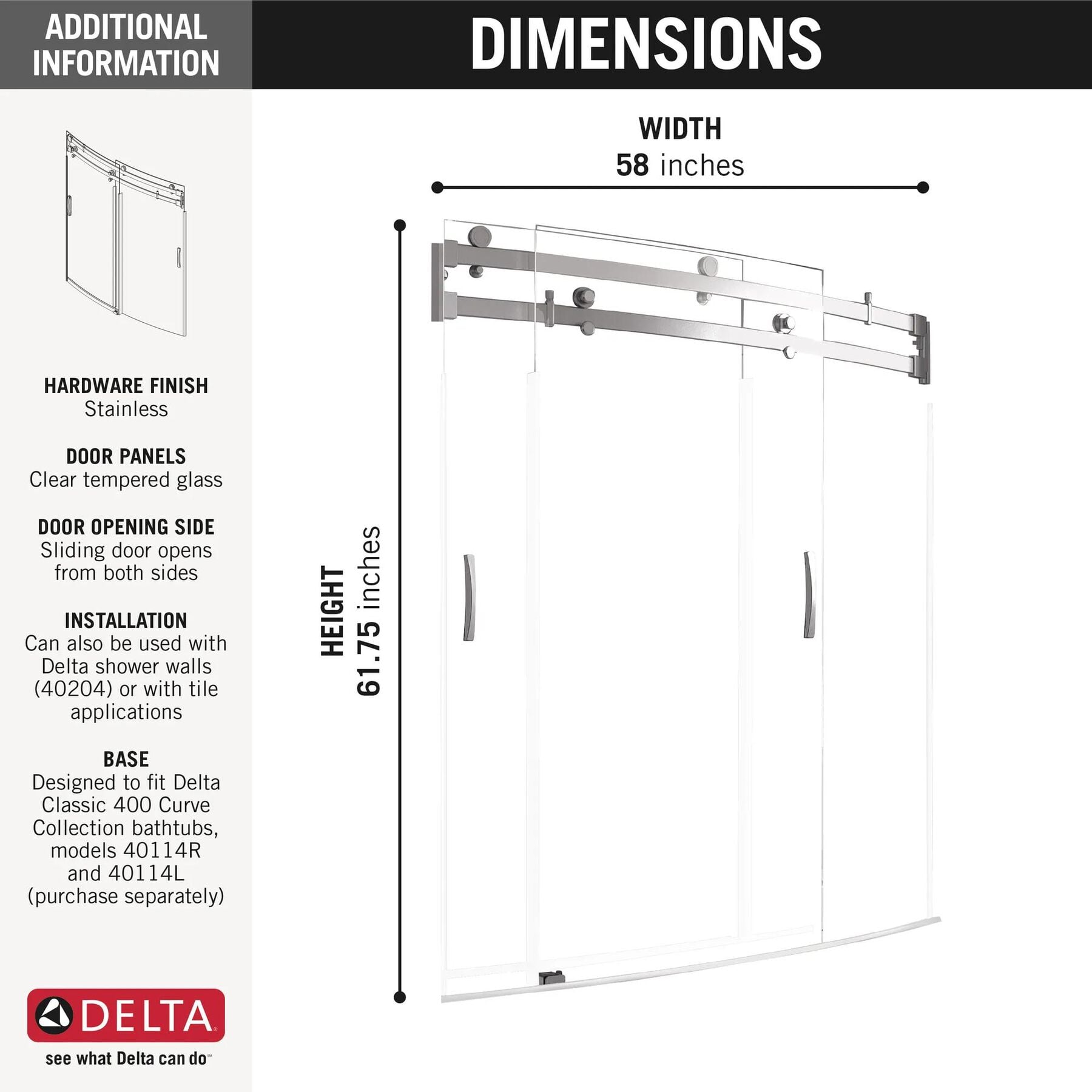 60" x 30" Curved Bathtub Shower Door
