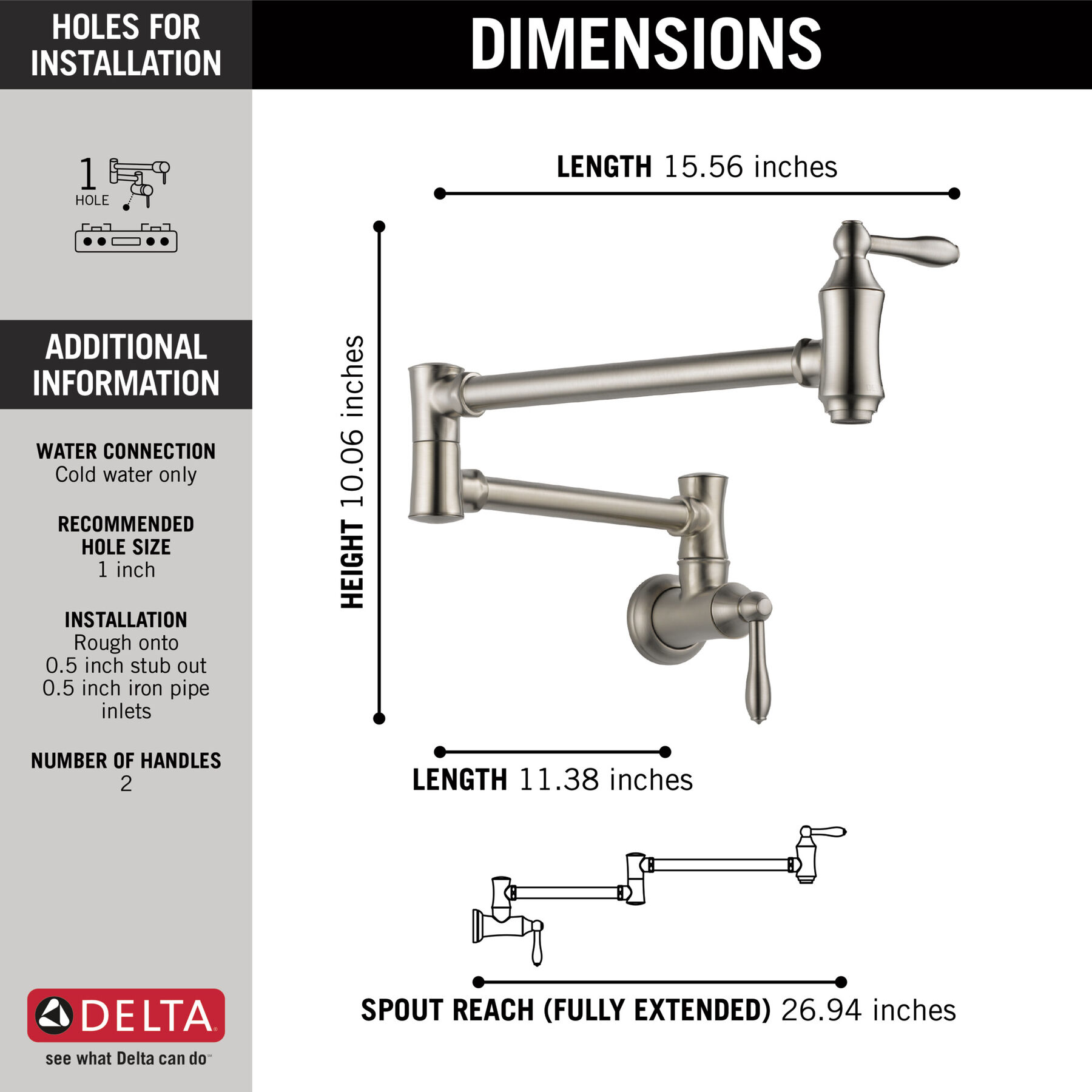 Traditional Wall Mount Pot Filler (Recertified)