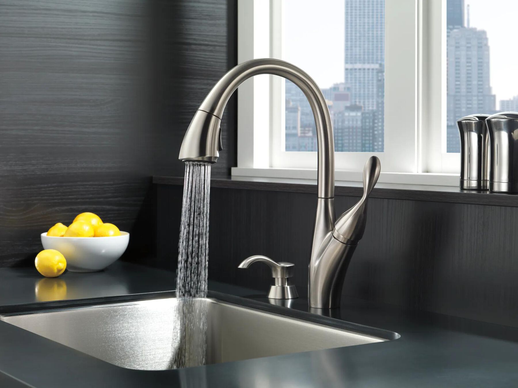 Single Handle Pull-Down Kitchen Faucet with Soap Dispenser