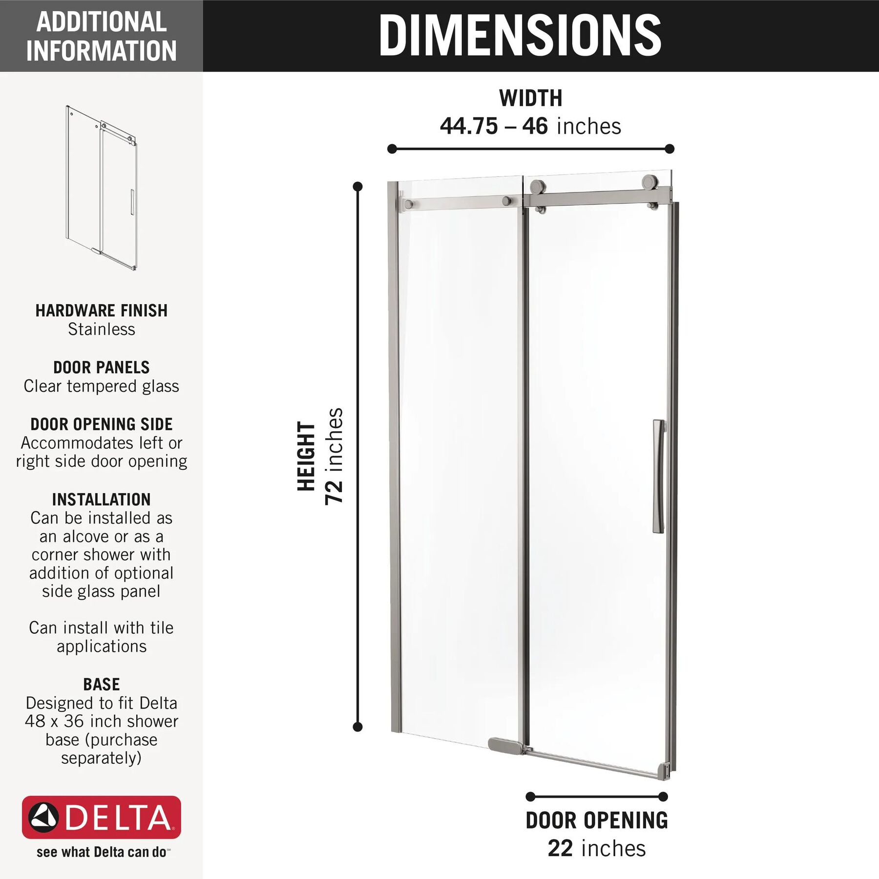 48" x 36" Frameless Shower Enclosure