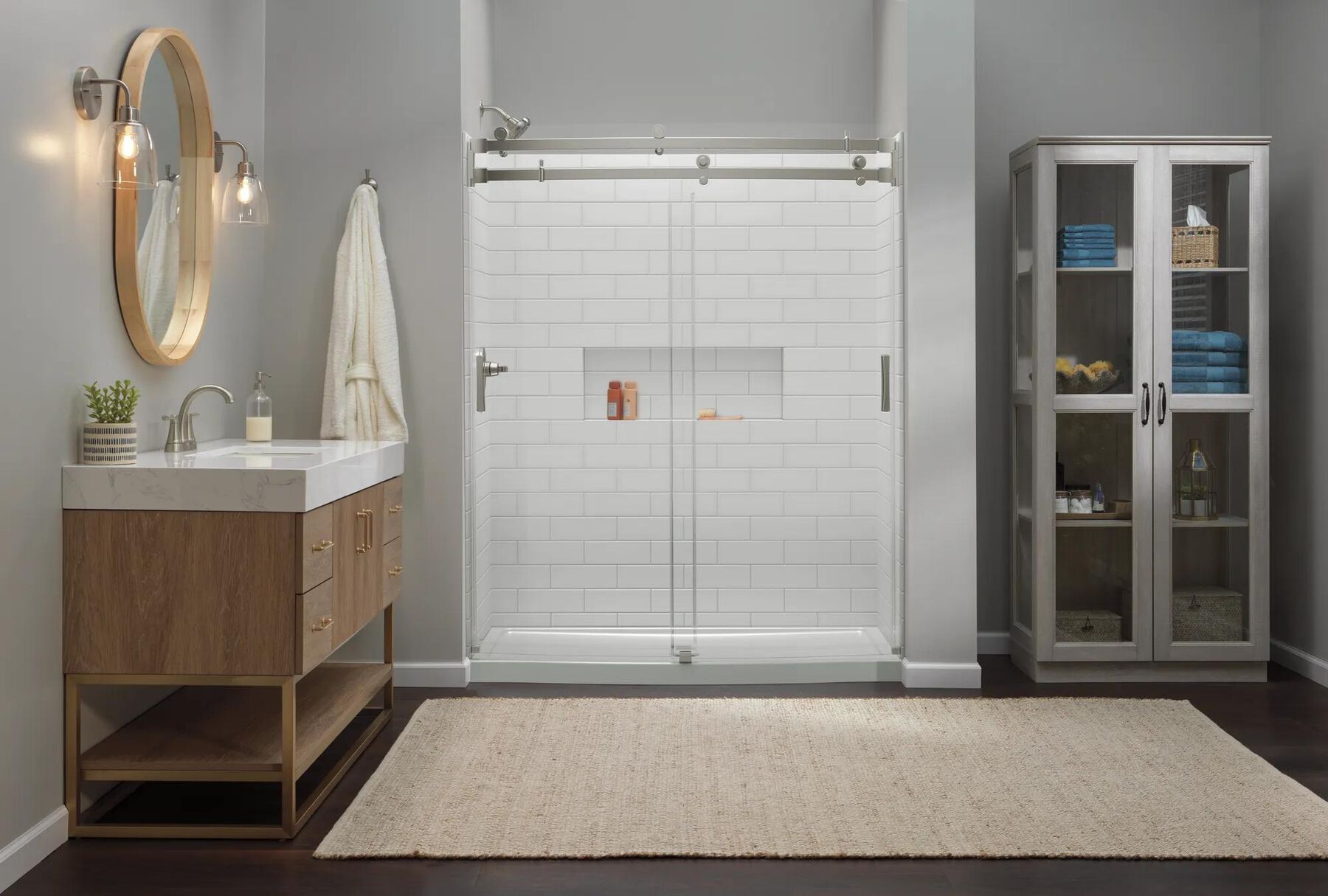 60x32 Alcove Shower Base with Door Bundle - Center Drain Curve