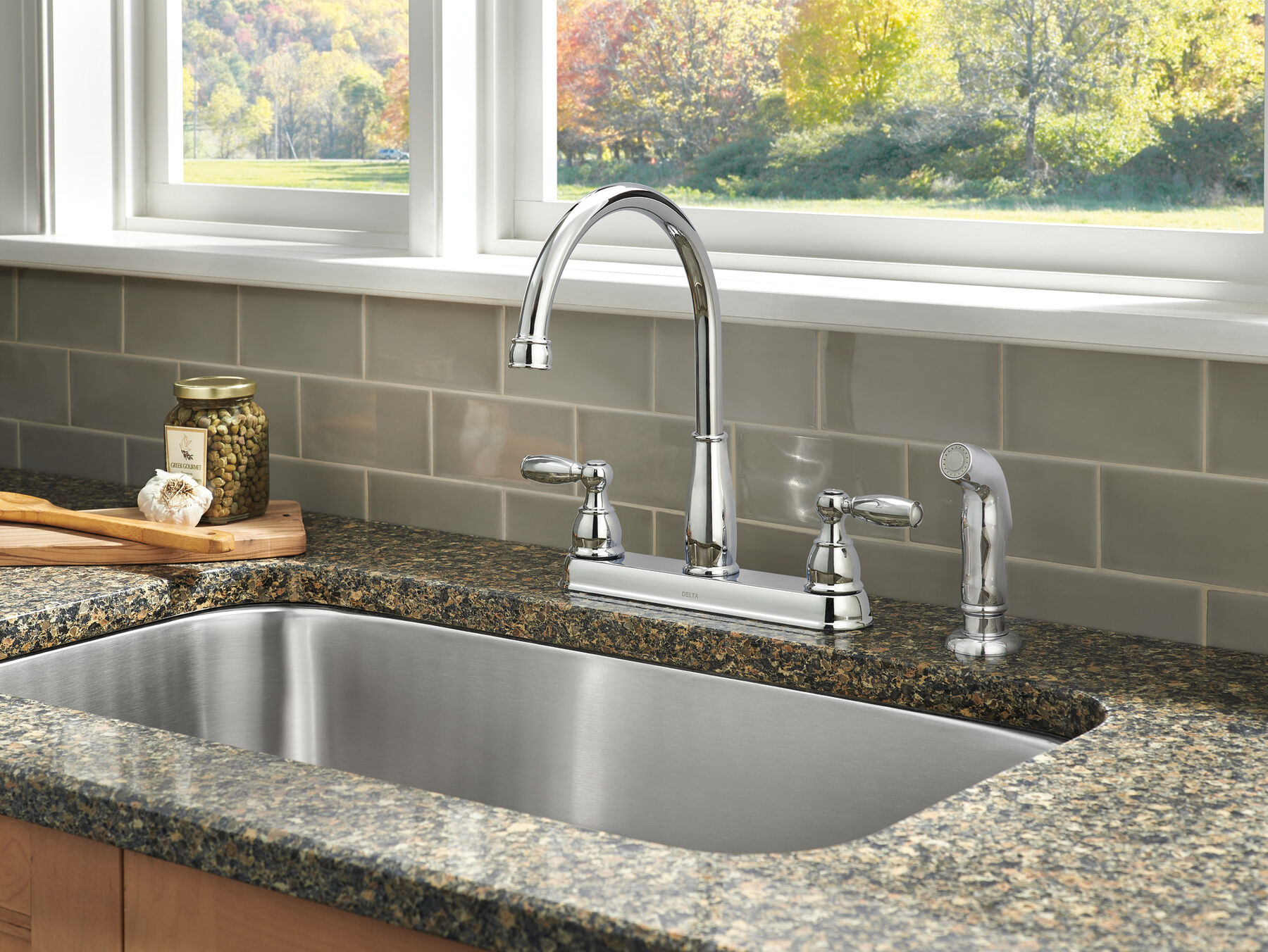 Two Handle Kitchen Faucet with Spray (Recertified)