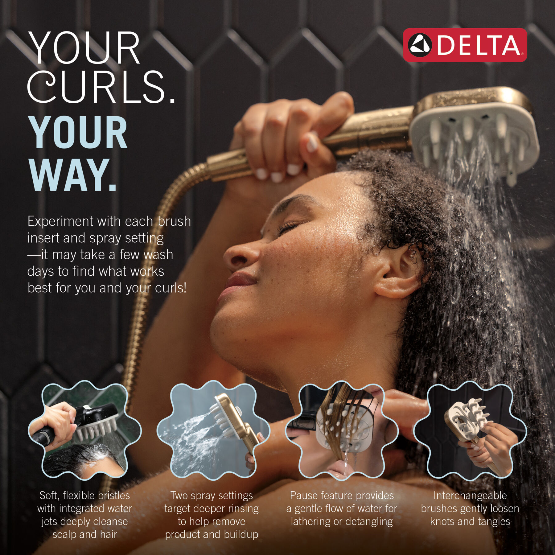 Detangling Hand Shower with 4-Setting Showerhead Bundle
