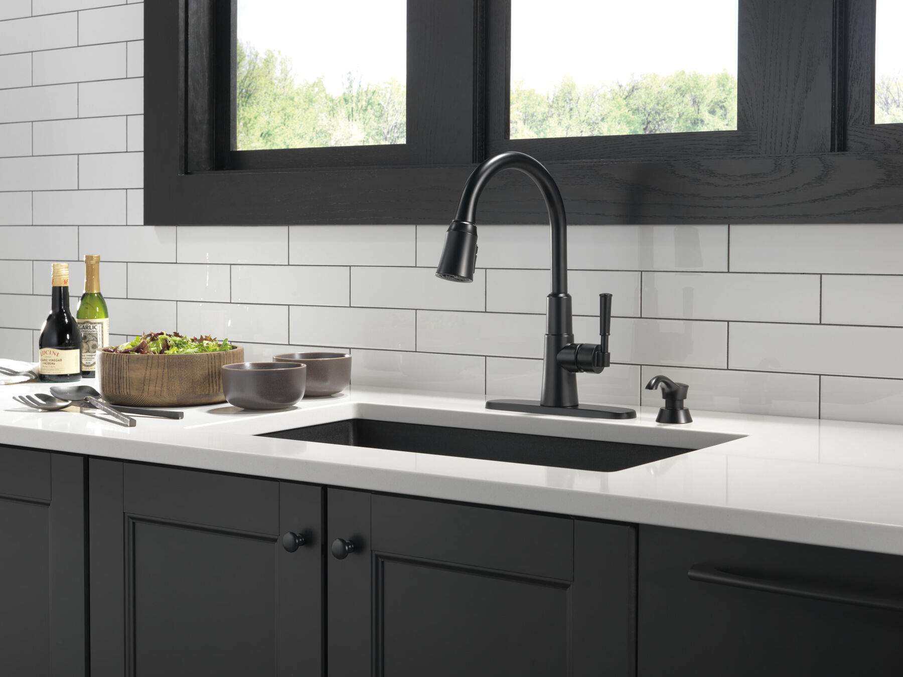 Single Handle Pull-Down Kitchen Faucet with Soap Dispenser and ShieldSpray&reg; Technology