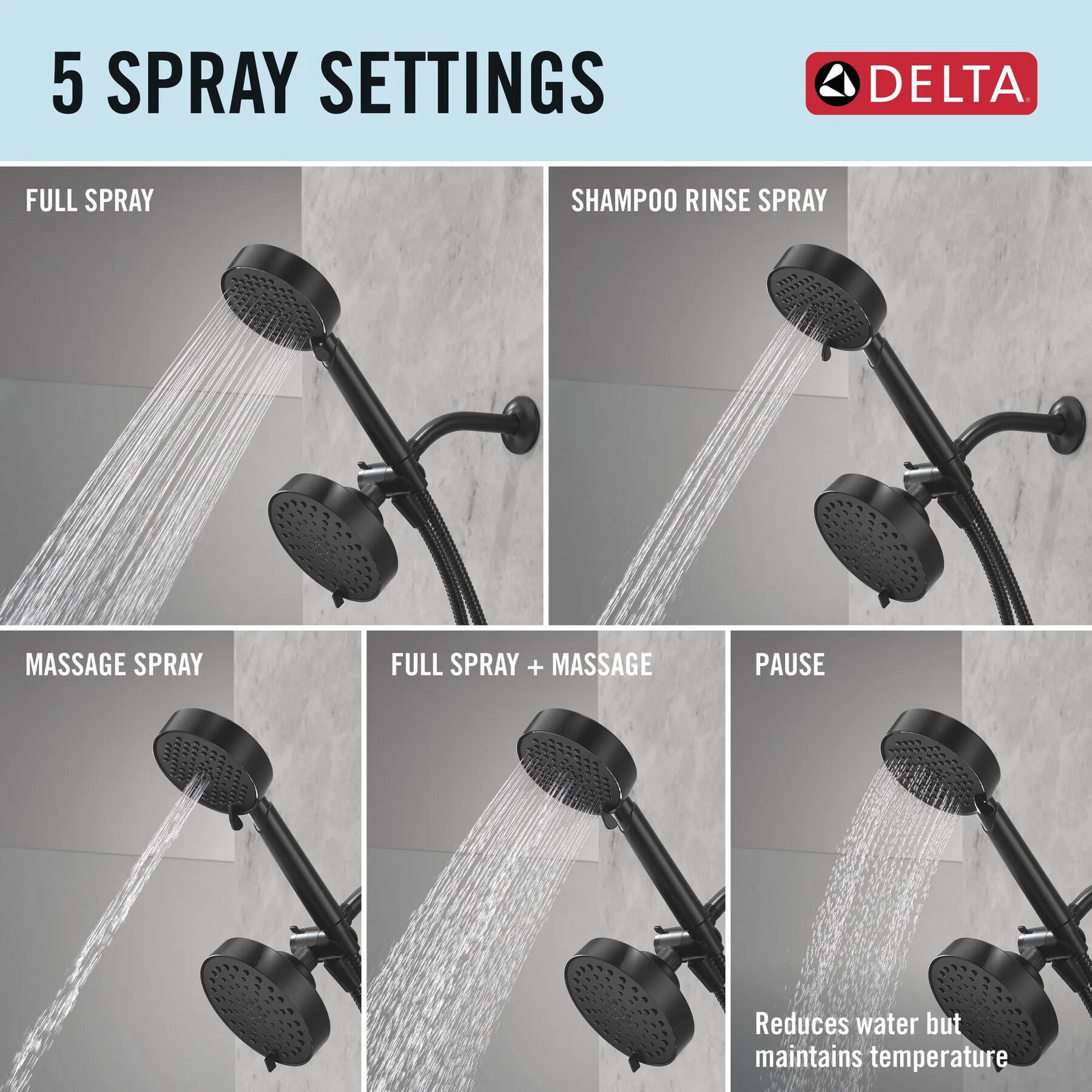 5-Setting Two-in-One Combination Shower with Additional Mount