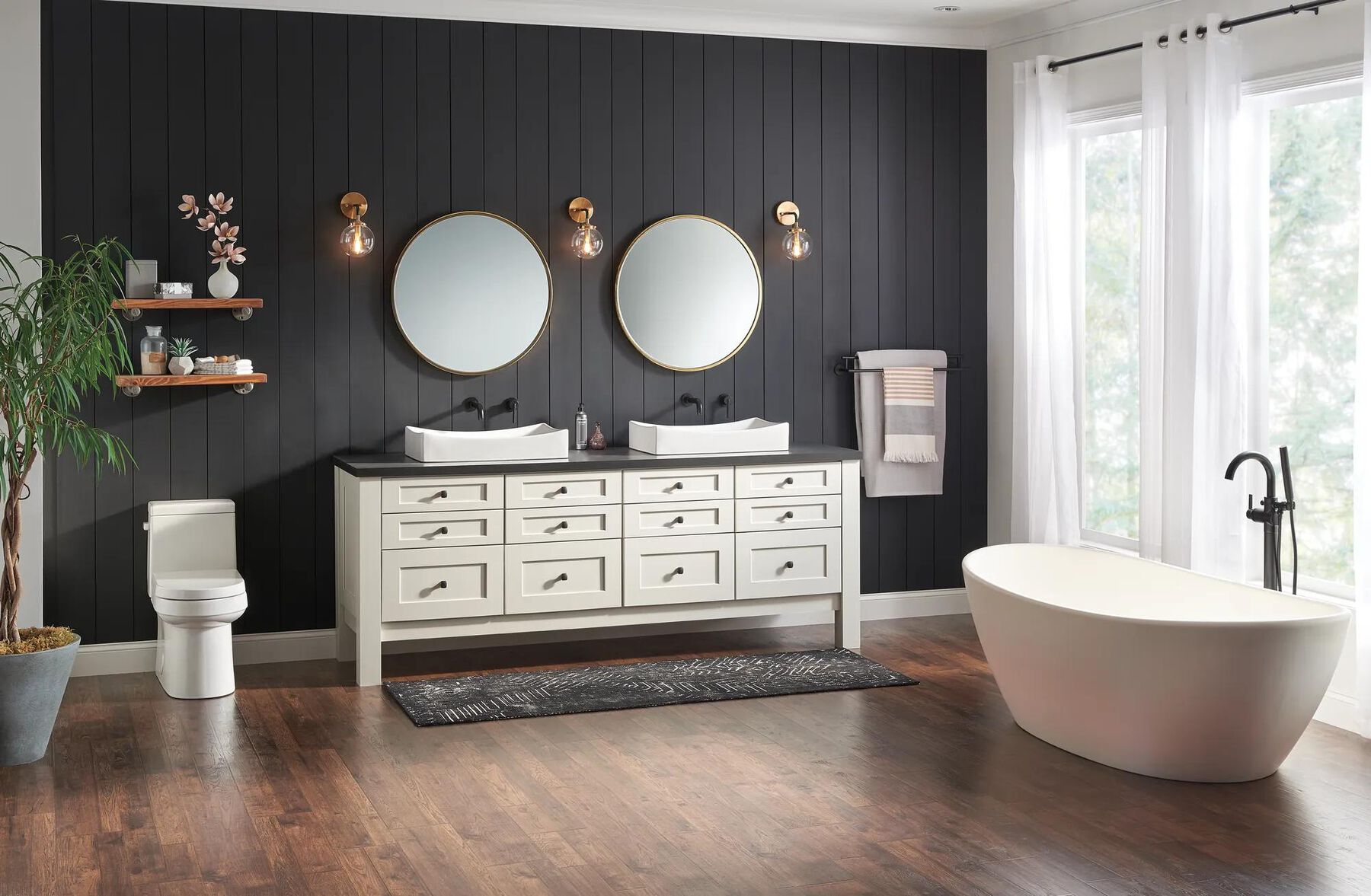 Single Handle Floor Mount Tub Filler Trim with Hand Shower