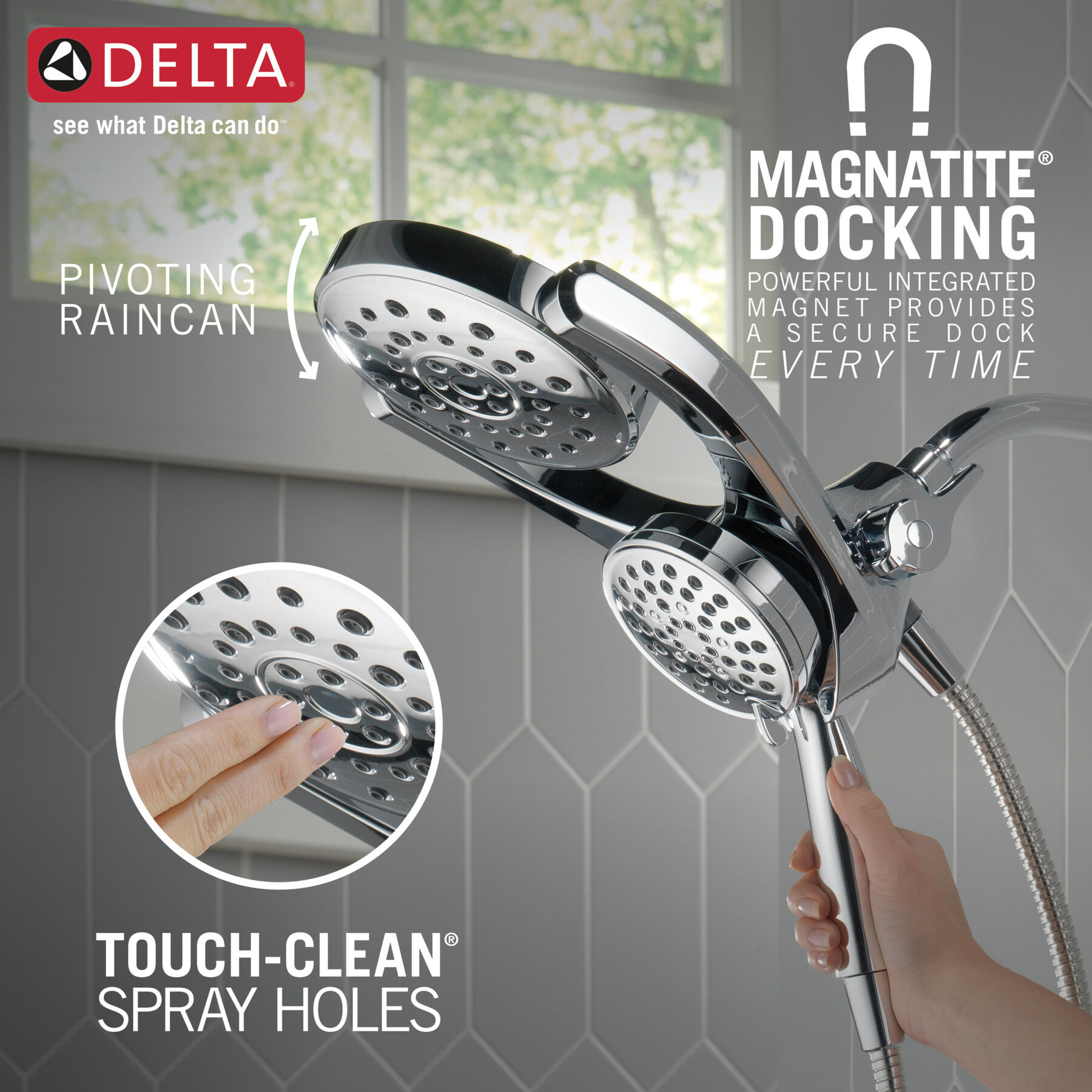 HydroRain&reg; 4-Setting Two-in-One Shower Head (Recertified)