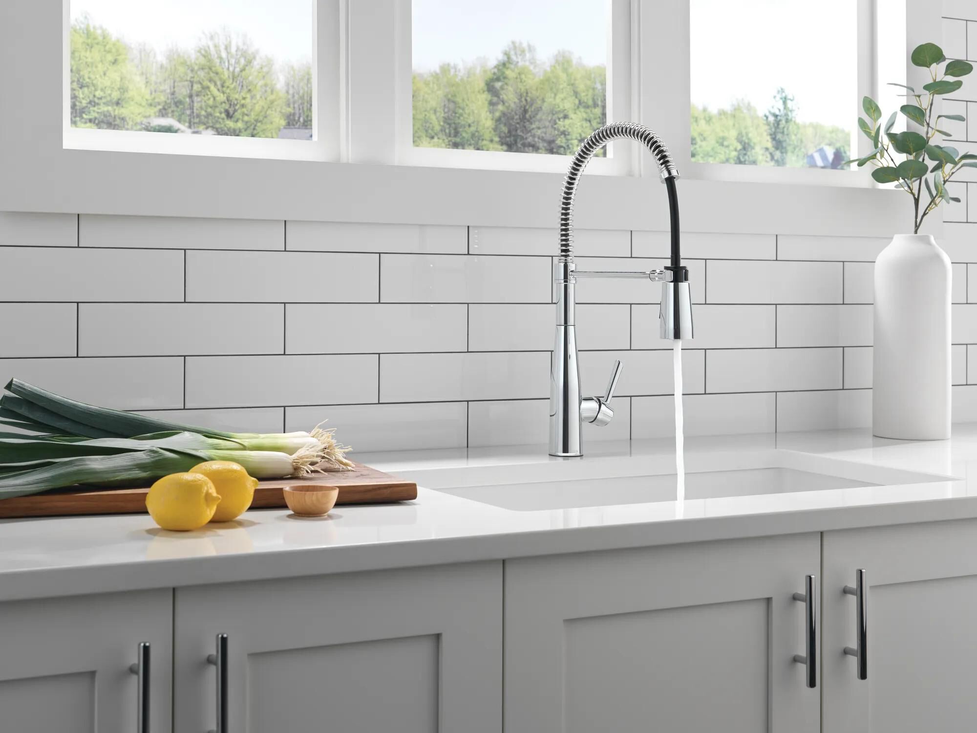 Spring Kitchen Single Handle with Soap Dispenser Bundle in Chrome