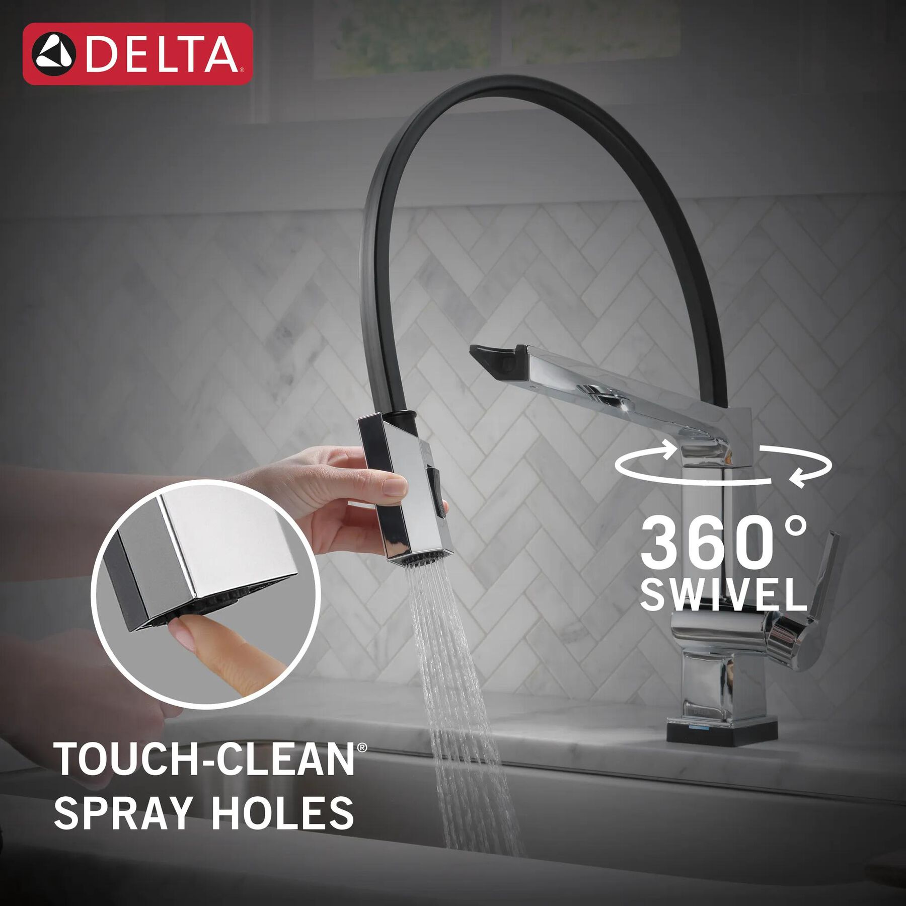 Single Handle Exposed Hose Kitchen Faucet with Touch<sub>2</sub>O Technology
