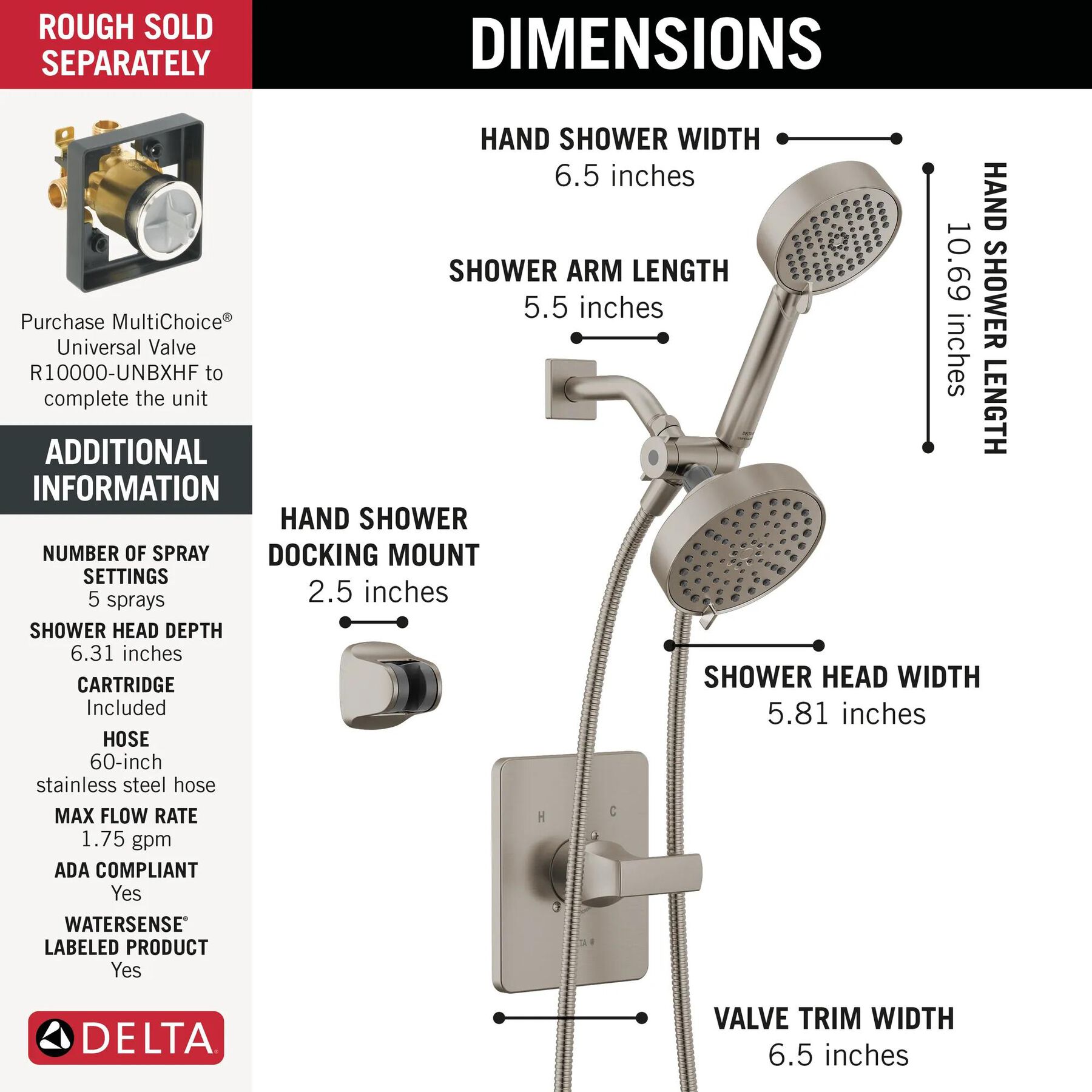 Monitor 14 Series Shower Trim with 5-Setting Combination Showerhead Bundle