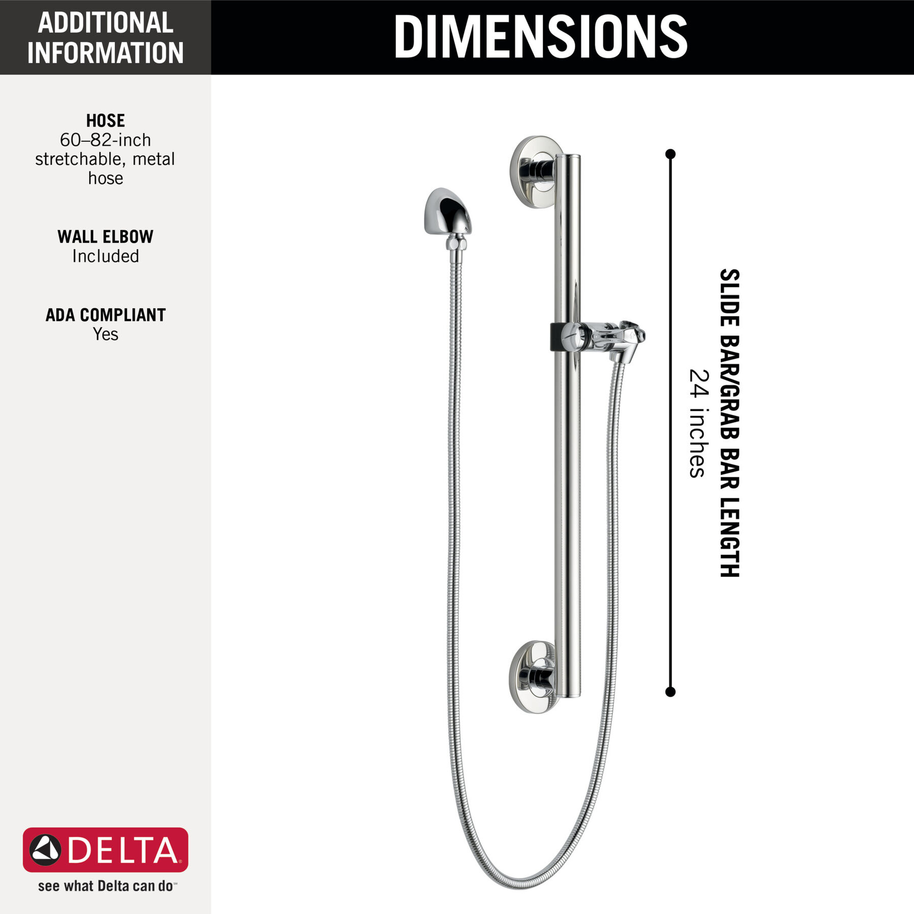 Adjustable Slide Bar / Grab Bar Assembly with Elbow
