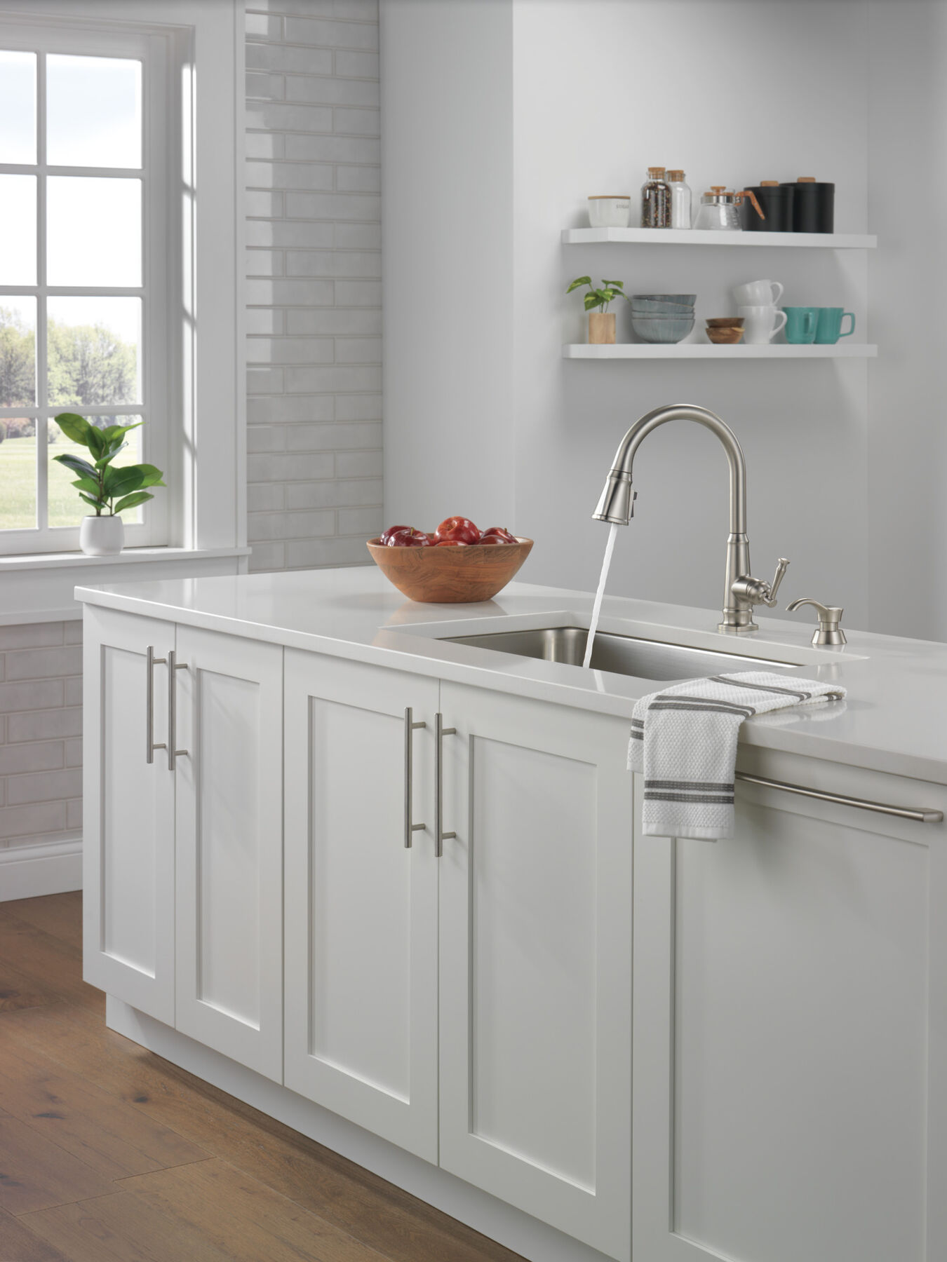 Single Handle Pull-Down Kitchen Faucet with Soap Dispenser and ShieldSpray Technology