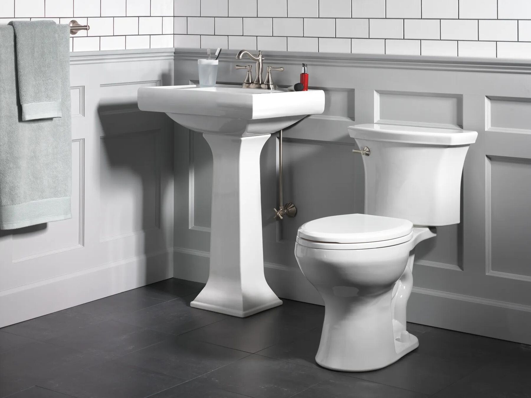 Two Handle Centerset Bathroom Faucet - Metal Pop-Up