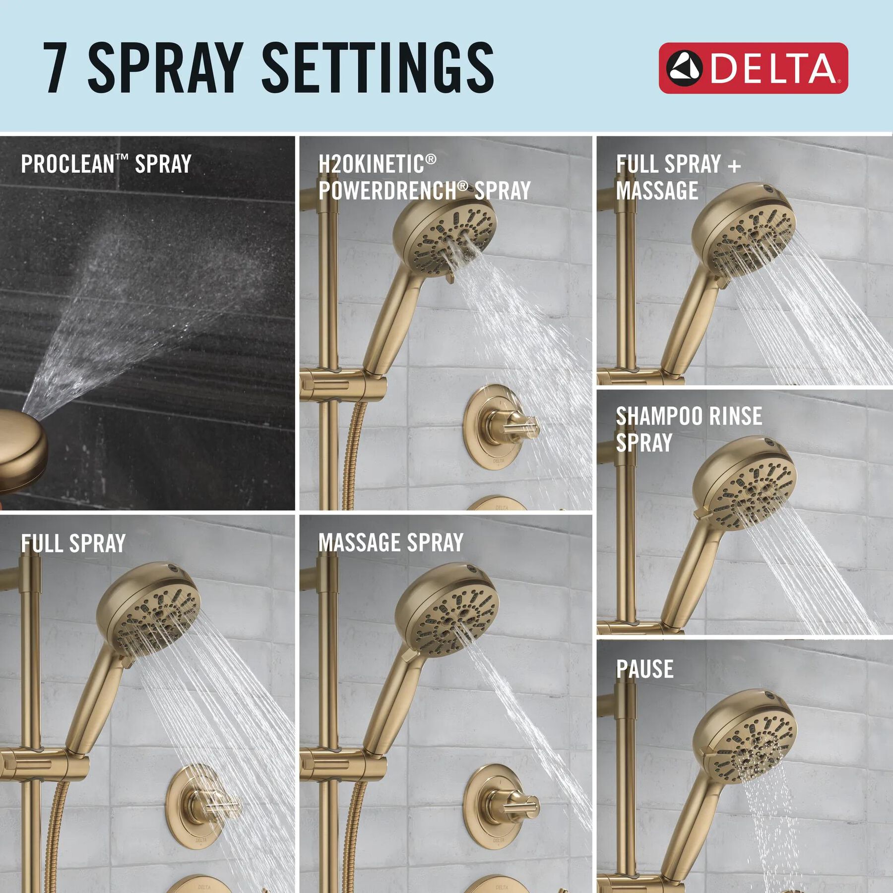 7-Setting Slide Bar Hand Shower with Cleaning Spray