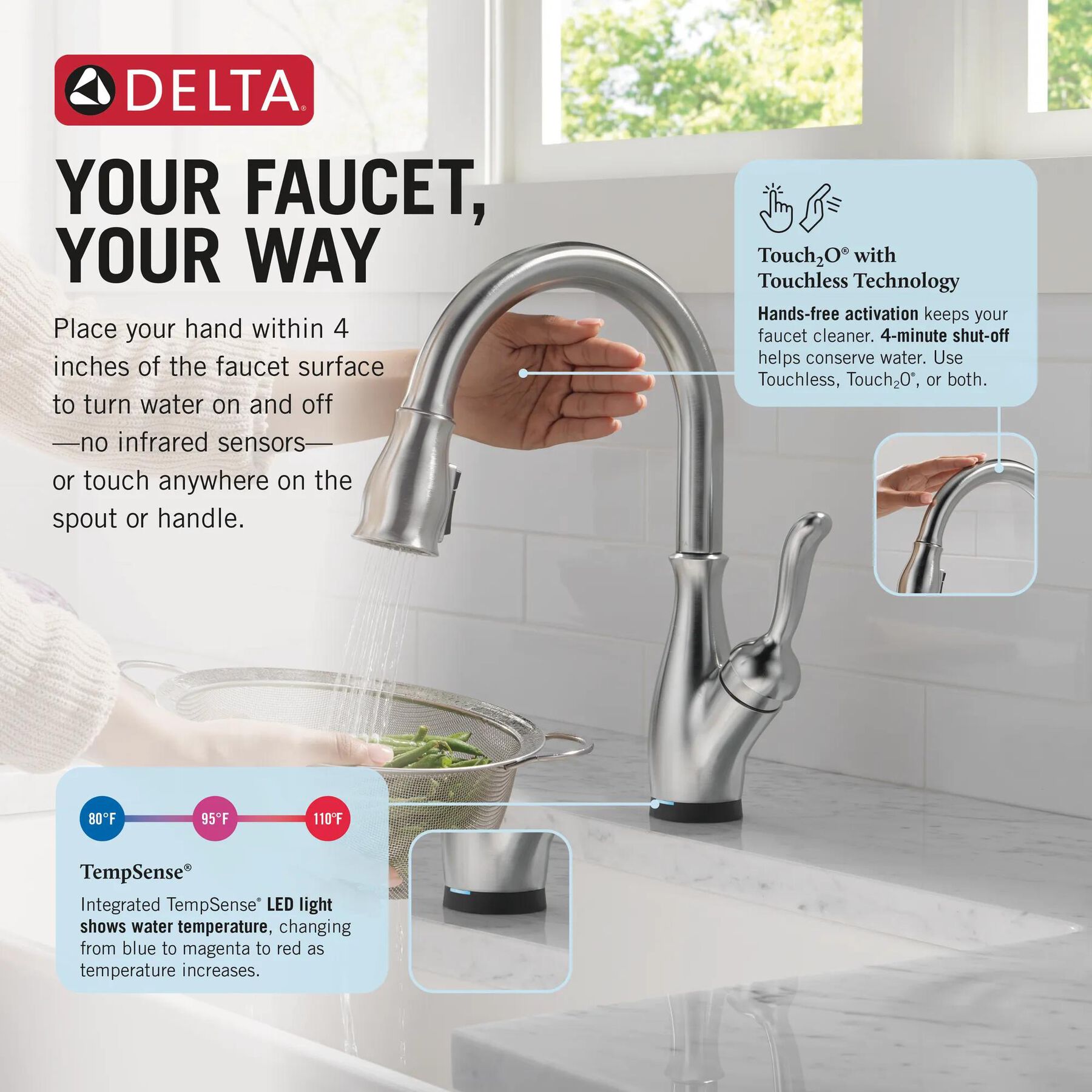Touch<sub>2</sub>O&reg; Technology Kitchen Faucet with Touchless Technology