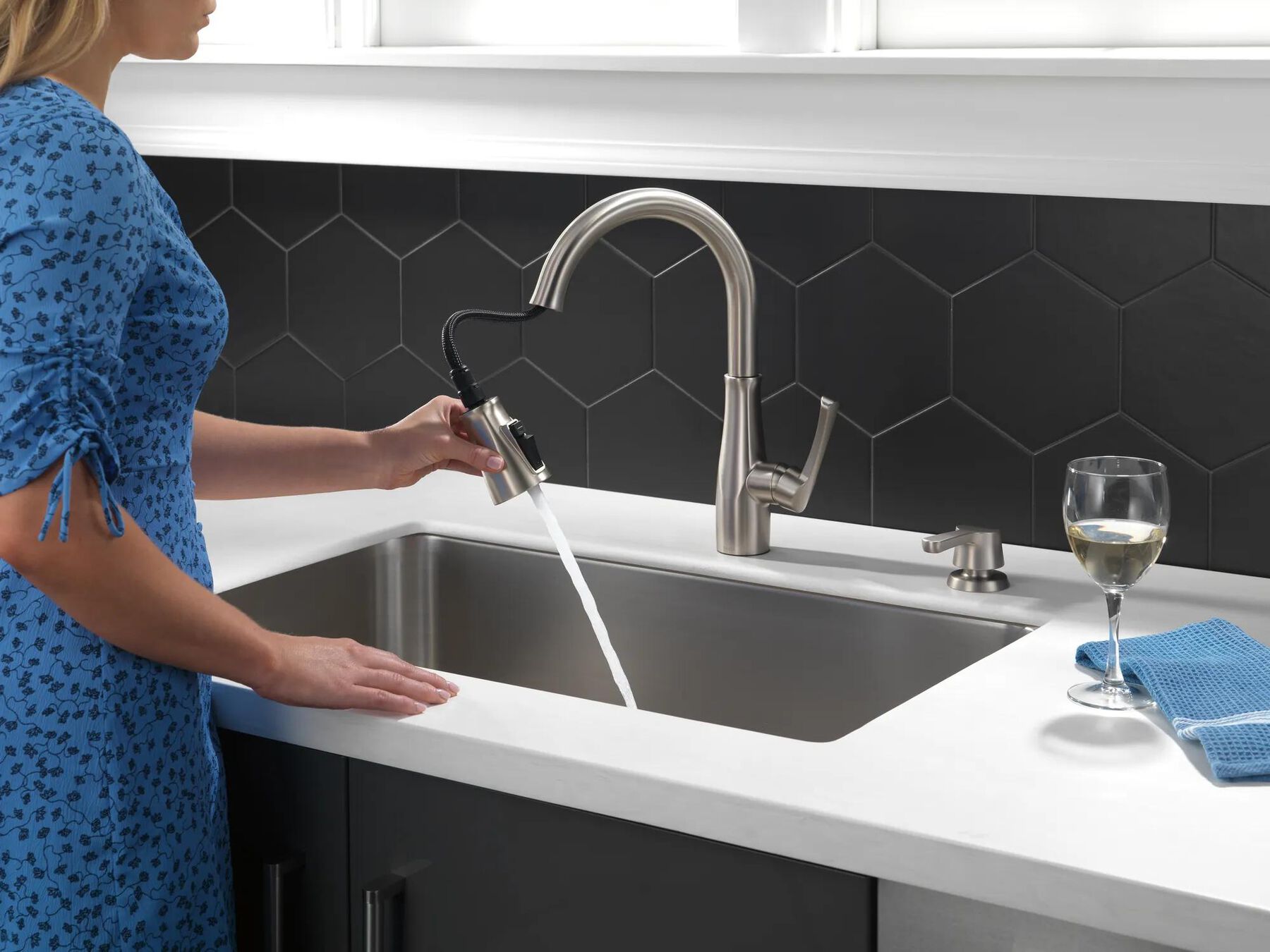 Single Handle Pull-Down Kitchen with Soap Dispenser and ShieldSpray Technology