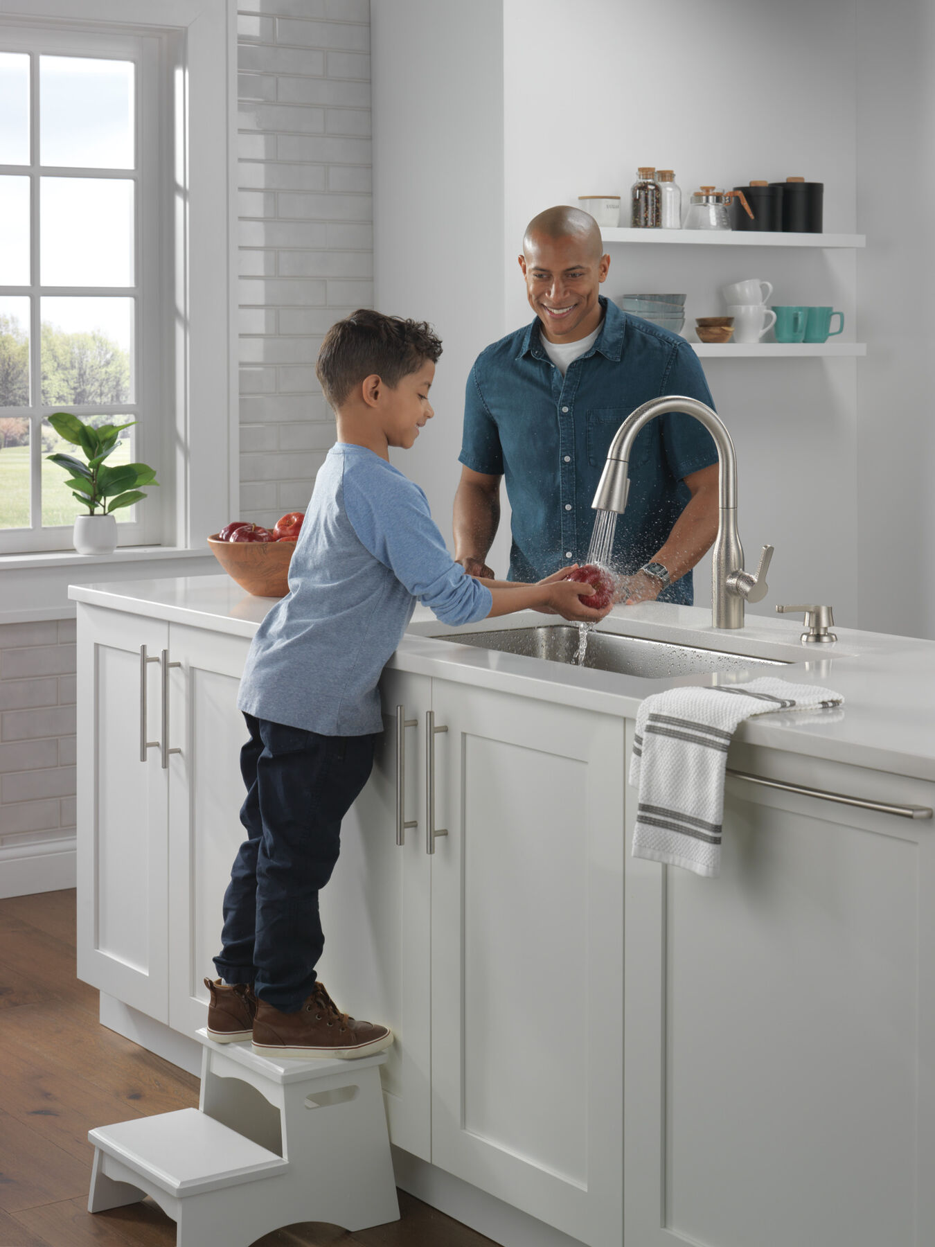 Single Handle Pull-Down Kitchen Faucet with Soap Dispenser and ShieldSpray&reg; Technology