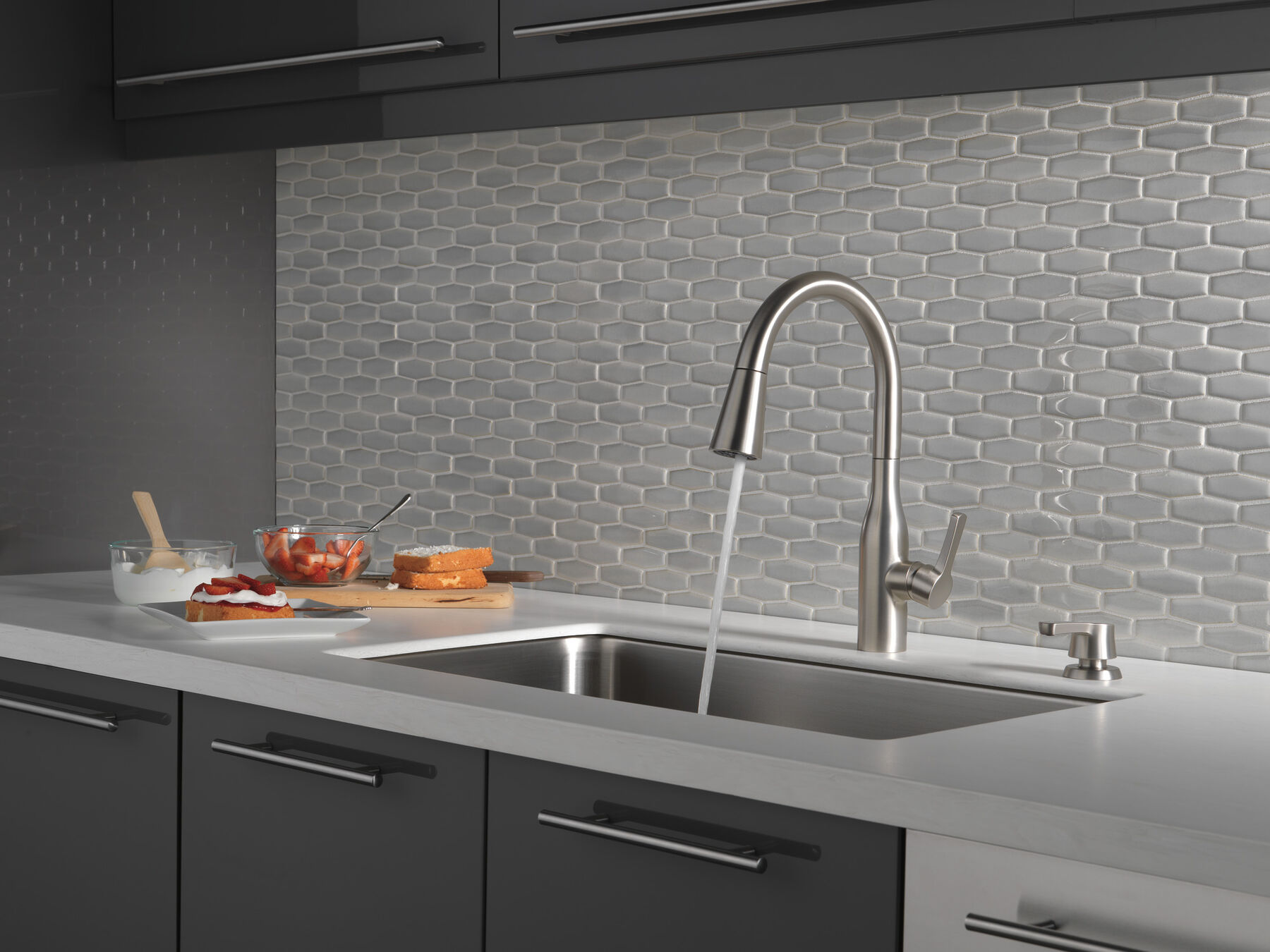 Single Handle Pull-Down Kitchen Faucet with Soap Dispenser and ShieldSpray&reg; Technology
