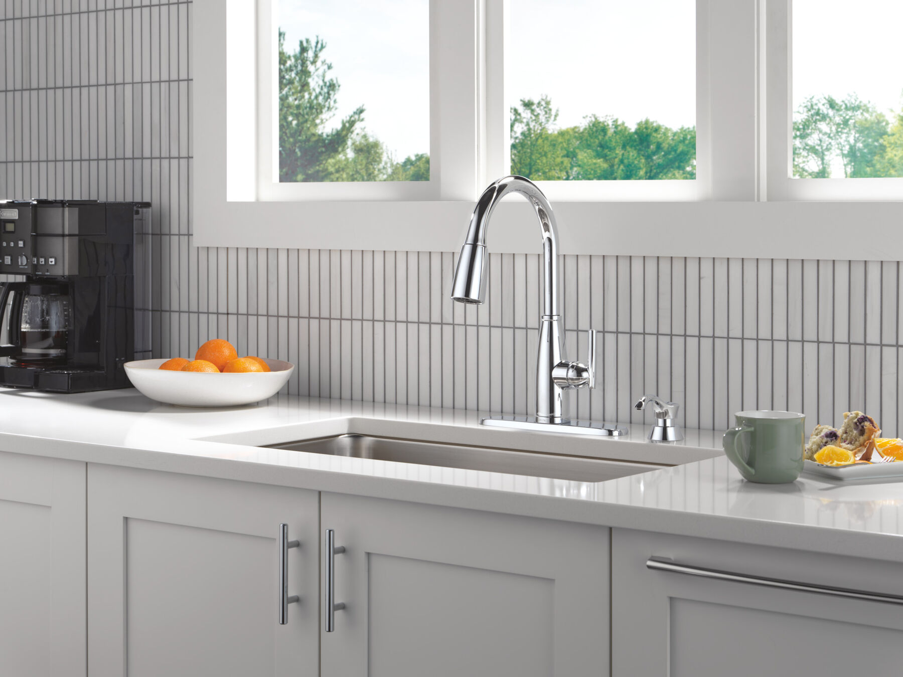Single Handle Pull-Down Kitchen Faucet with Soap Dispenser and ShieldSpray&reg; Technology