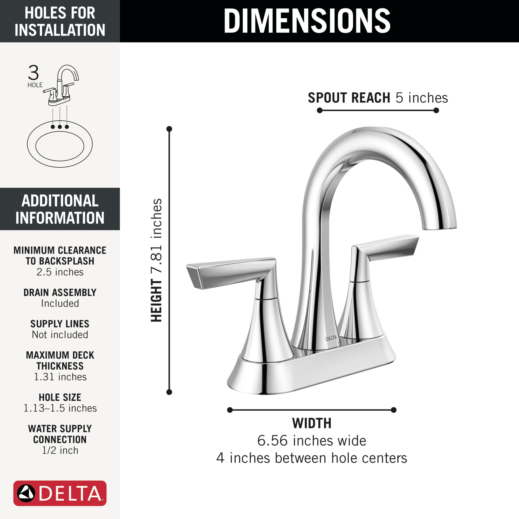 Two Handle Centerset Bathroom Faucet in Chrome 25874LF | Delta Faucet