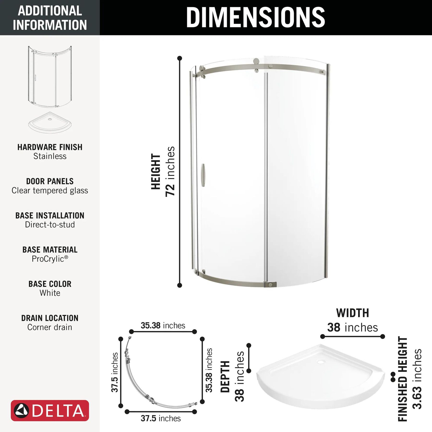 38x38 Corner Shower Bundle - Round