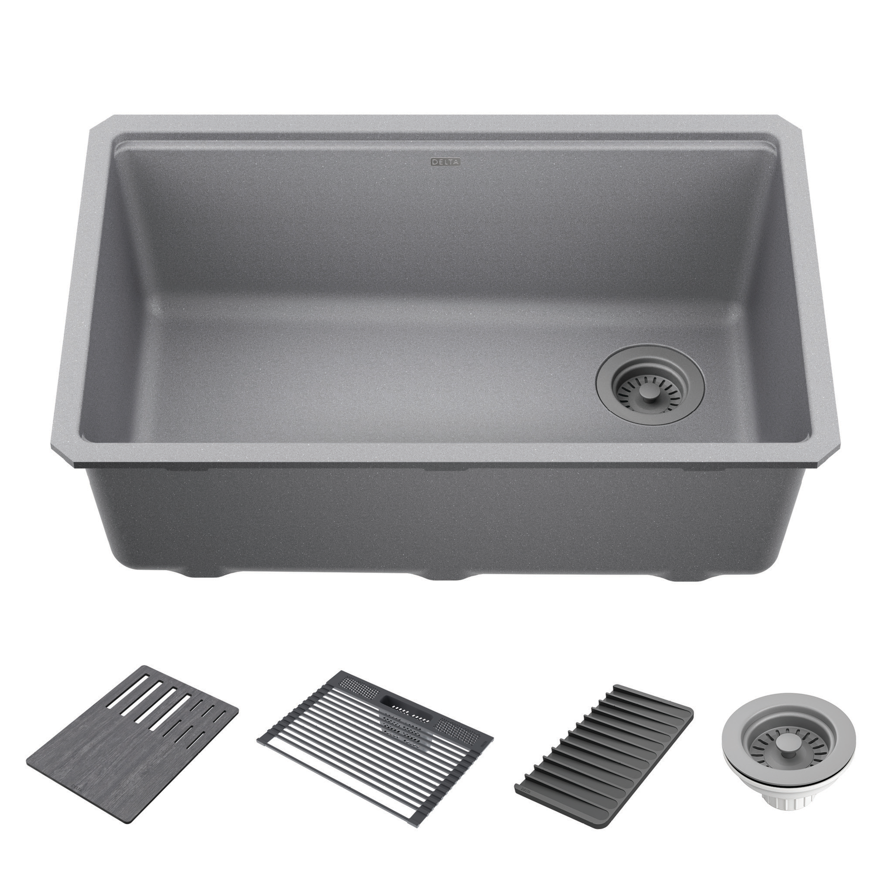30&rdquo; Granite Composite Workstation Kitchen Sink Undermount Single Bowl with WorkFlow&trade; Ledge and Accessories in Dark Grey