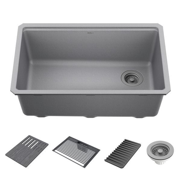 30&rdquo; Granite Composite Workstation Kitchen Sink Undermount Single Bowl with WorkFlow&trade; Ledge and Accessories in Dark Grey