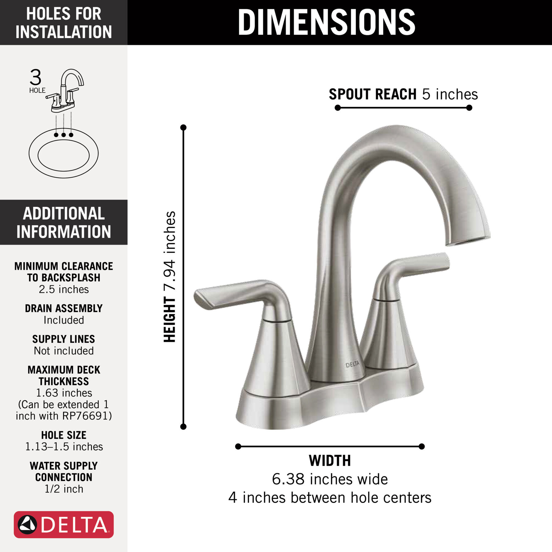 Two Handle Centerset Bathroom Faucet (Recertified)