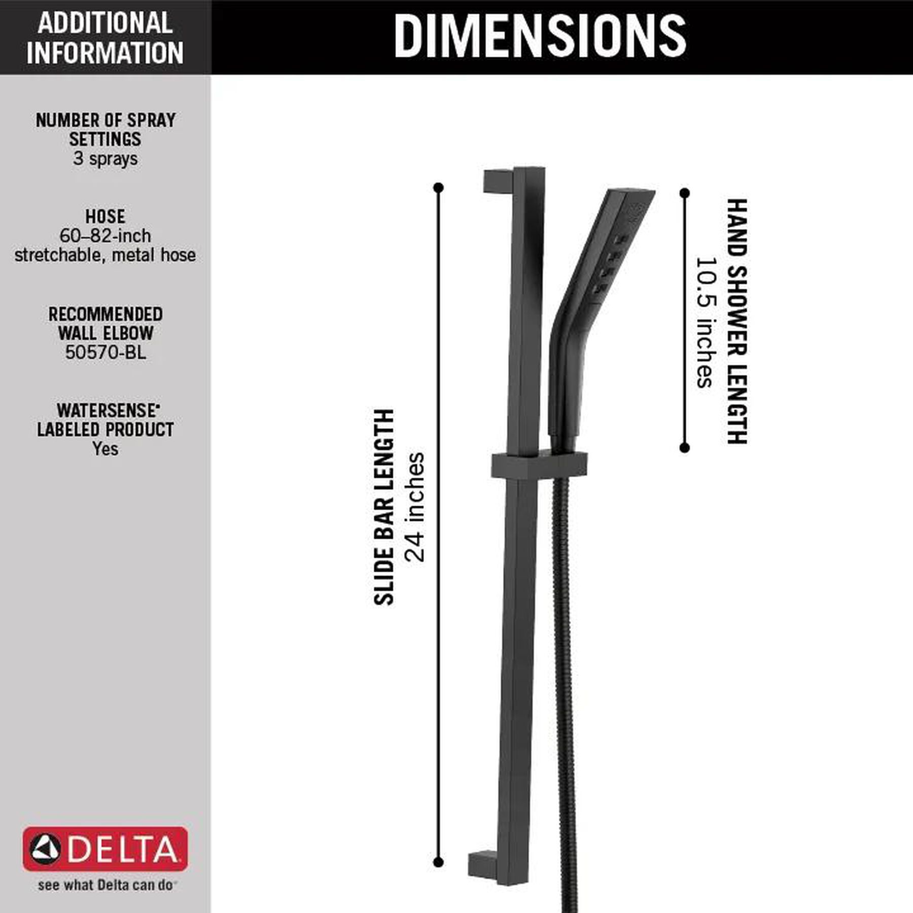 H<sub>2</sub>Okinetic&reg; 3-Setting Slide Bar Hand Shower (Recertified)