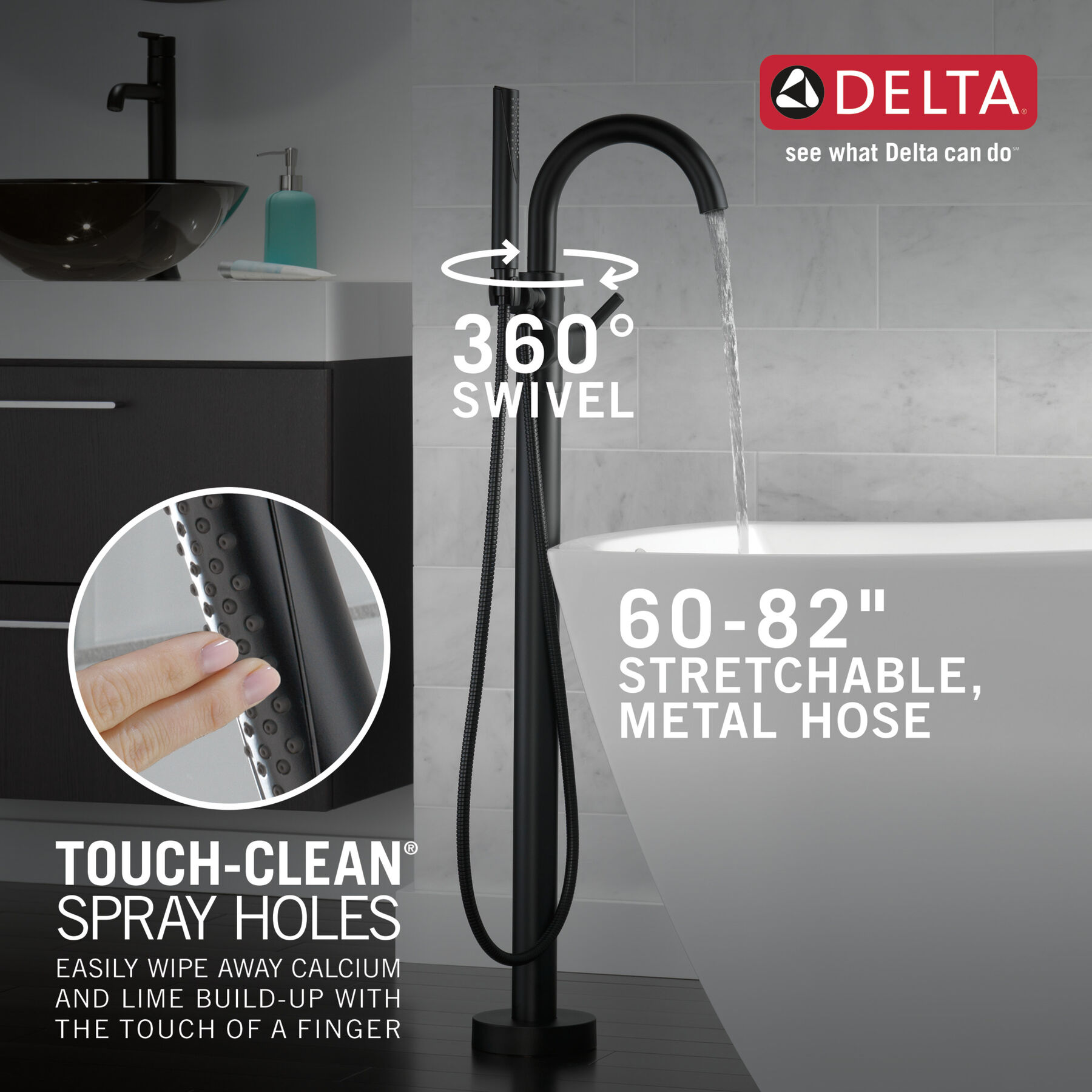 Single Handle Floor Mount Tub Filler Trim with Hand Shower (Recertified)