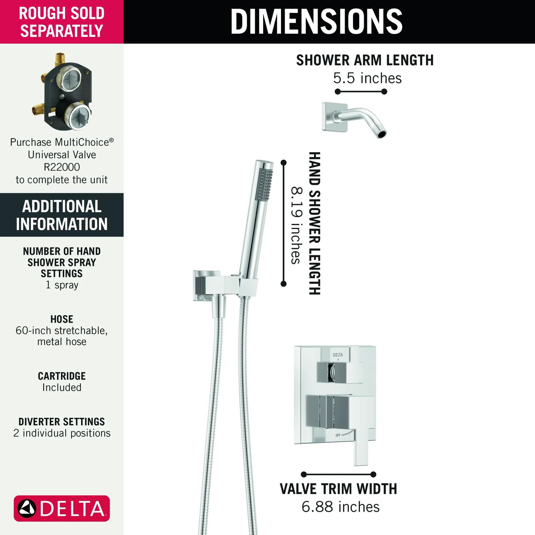 14S Shower Trim & Hand Shower - Less Head
