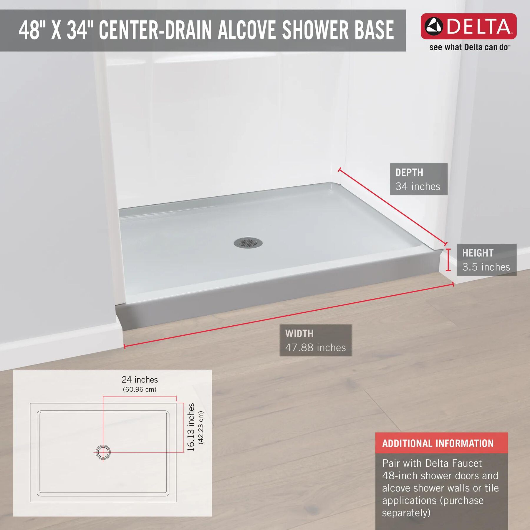 ProCrylic&trade; 48" x 34" Shower Base