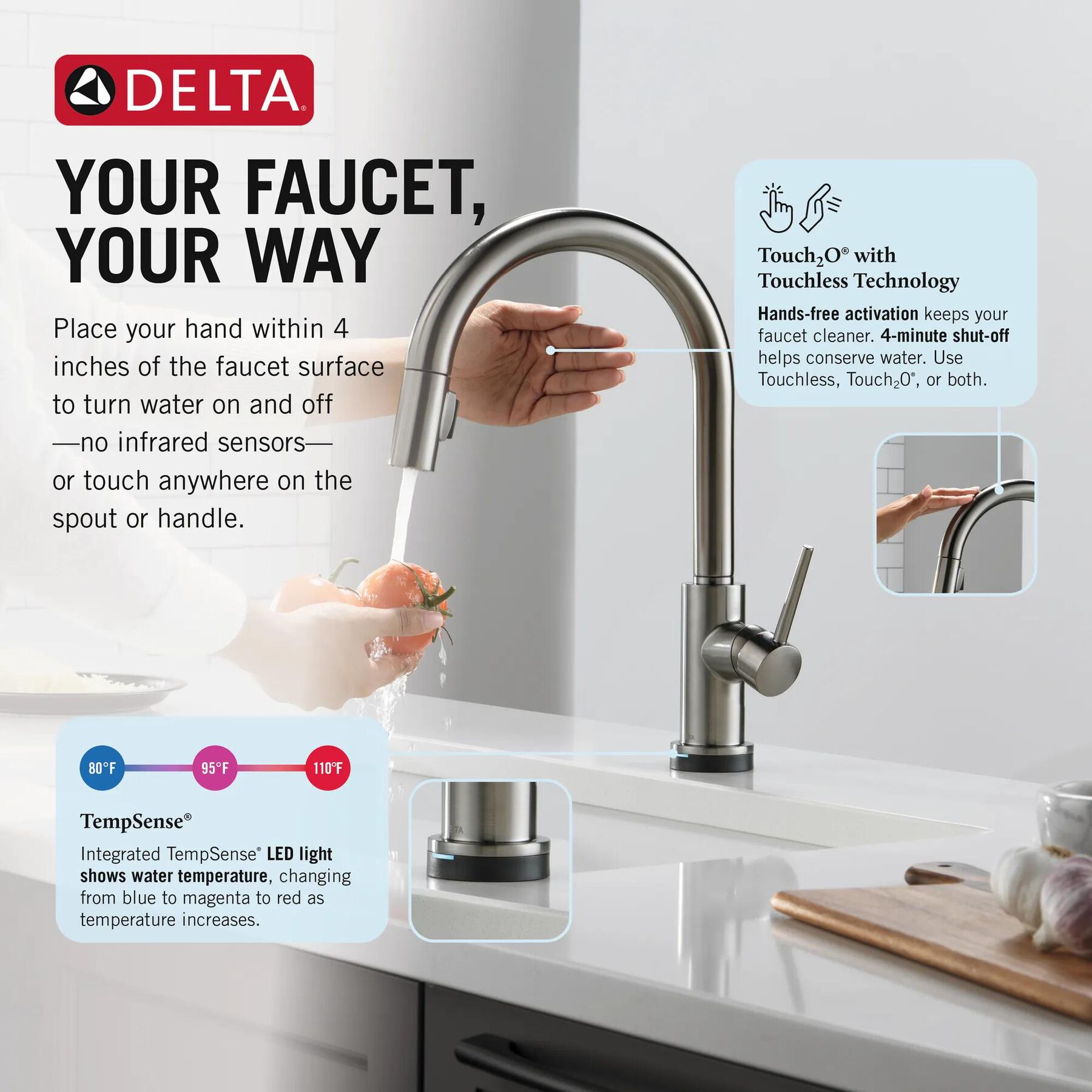 Touch<sub>2</sub>O&reg; Technology Kitchen Faucet with Touchless Technology
