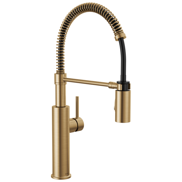 Single-Handle Pull-Down Spring Kitchen Faucet in Champagne Bronze
