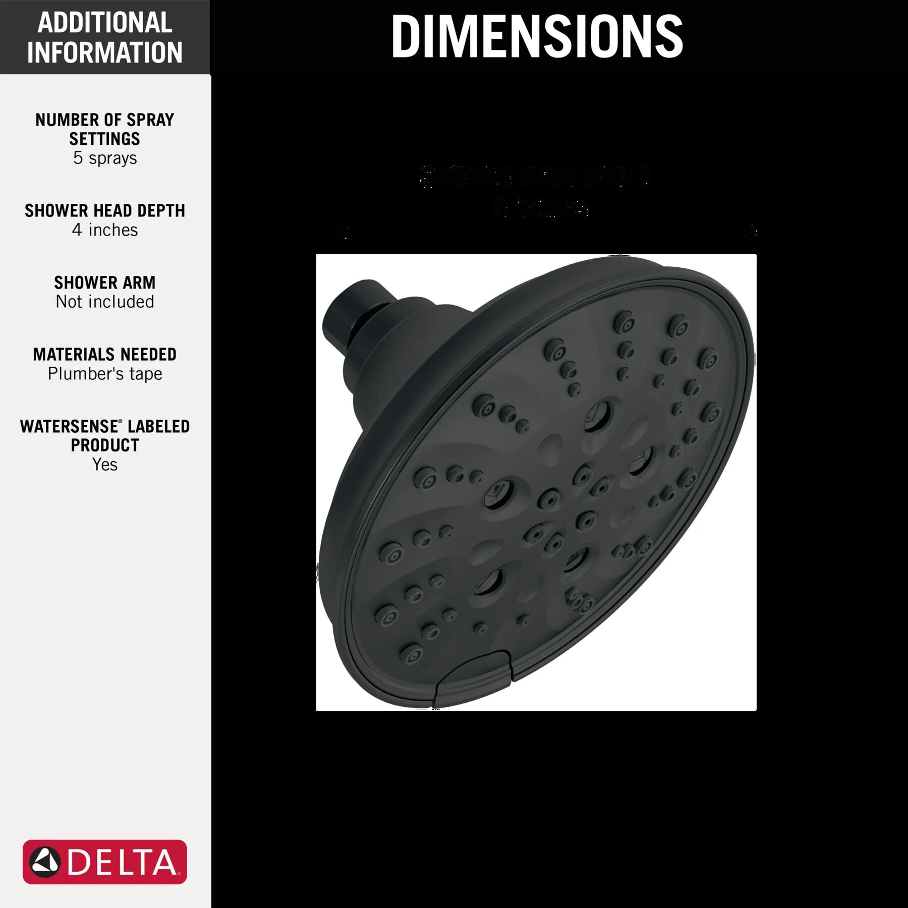 H<sub>2</sub>Okinetic&reg; 5-Setting Traditional Raincan Shower Head (Recertified)